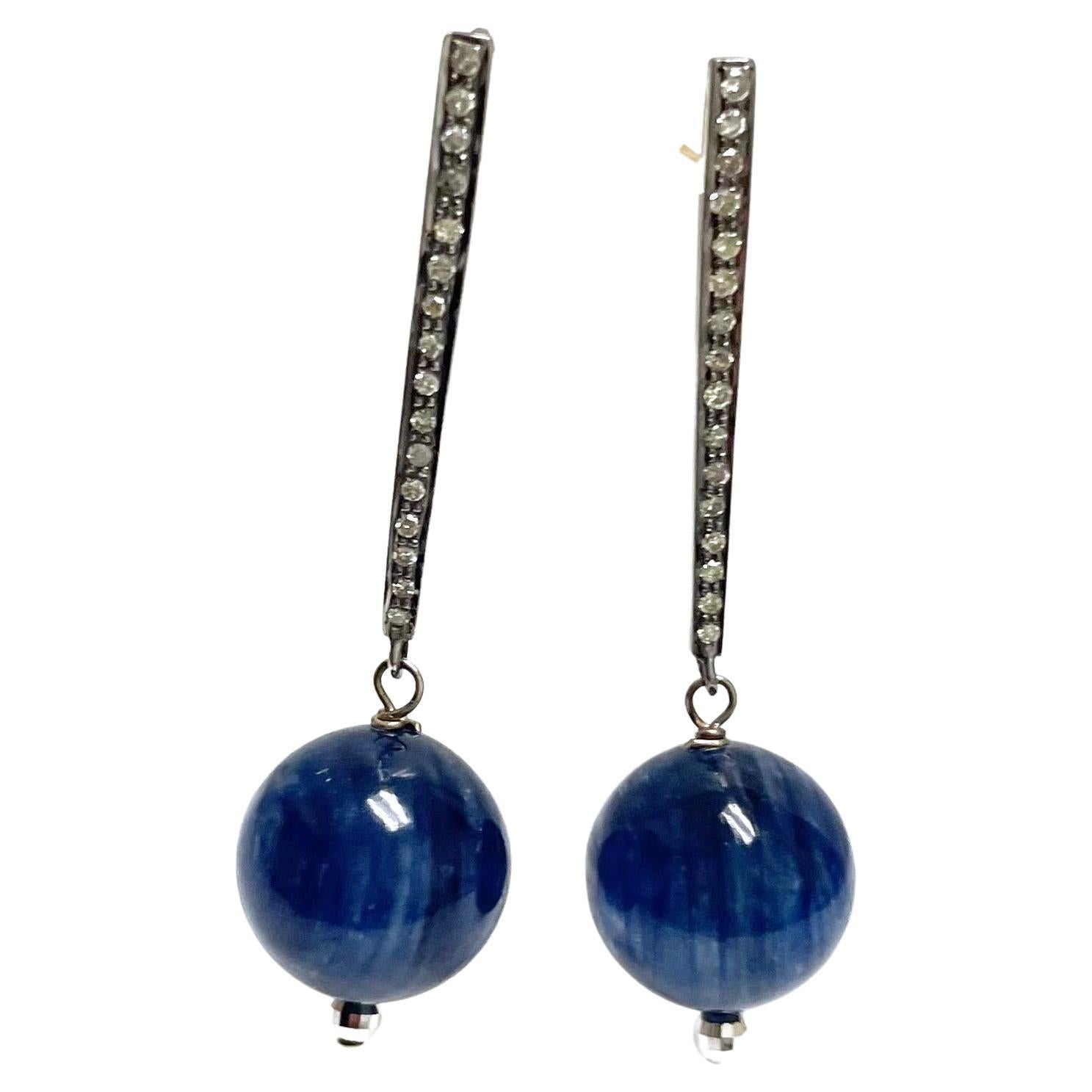 Blue Kyanite and Diamond Earrings