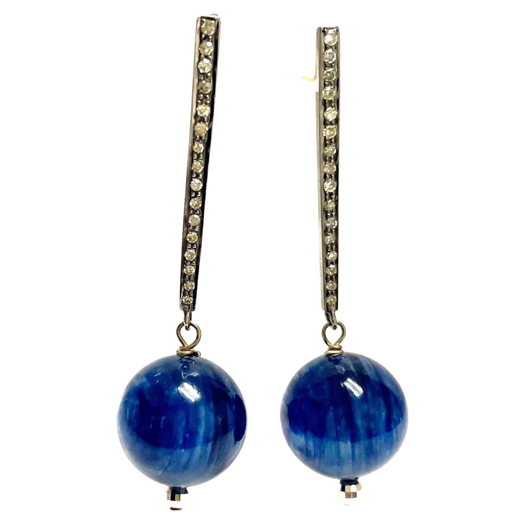Blue Kyanite and Diamond Earrings For Sale 4