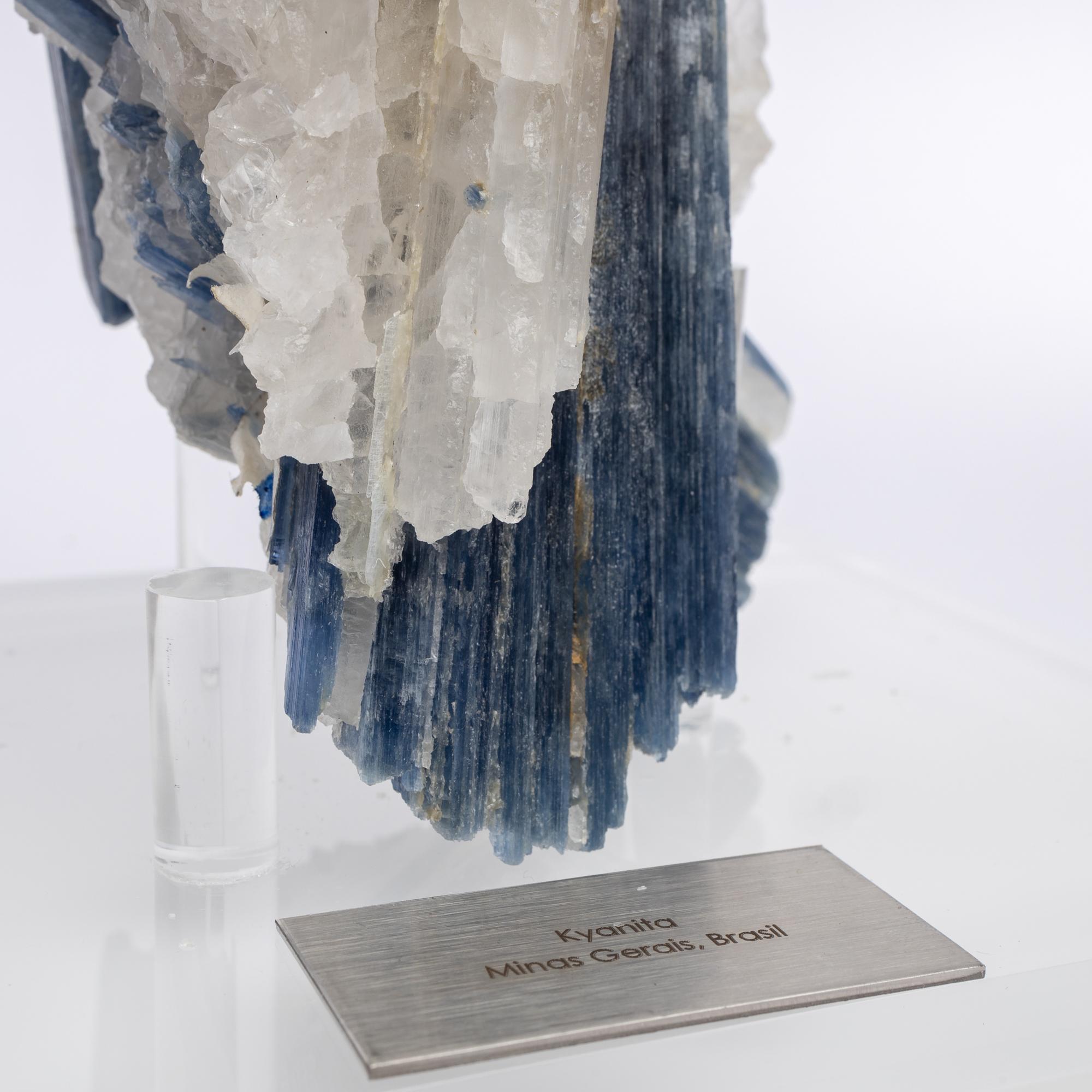 Mexican Blue Kyanite and Quartz Specimen on Acrylic Box, Natural Crystal Sculpture