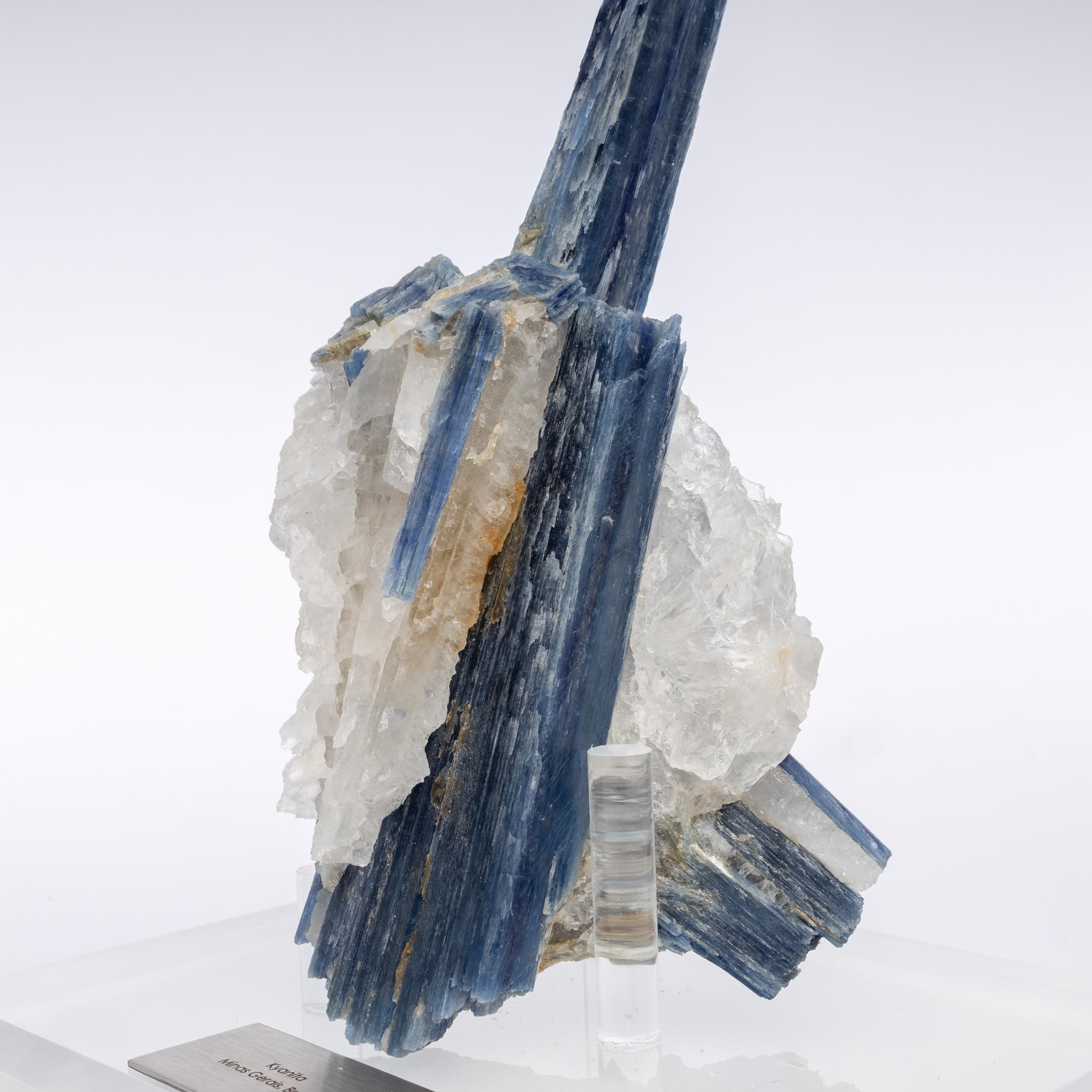 Contemporary Blue Kyanite and Quartz Specimen on Acrylic Box, Natural Crystal Sculpture