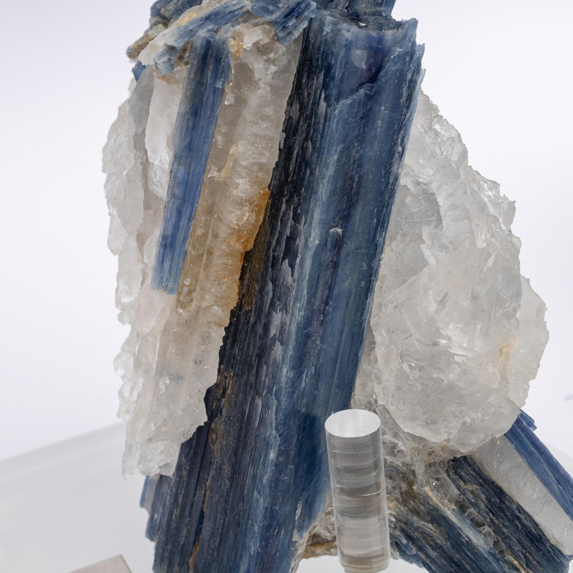 Blue Kyanite and Quartz Specimen on Acrylic Box, Natural Crystal Sculpture 1