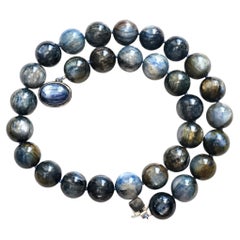 Blue Kyanite Beaded Necklace with Sterling Silver Kyanite Clasp