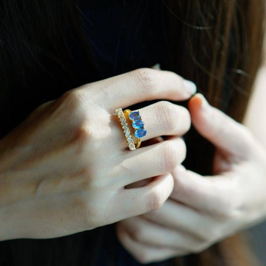 Women's or Men's Blue Kyanite Ring in Gold, Ring, Solid Gold Ring, Rose Gold Ring 14 Karat For Sale