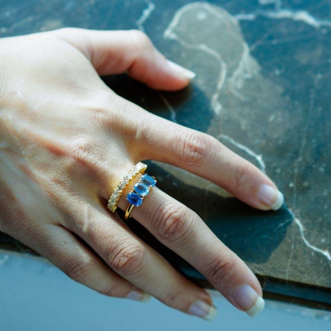 Artisan Blue Kyanite Ring in Gold, Engagement Ring, Solid Gold Ring, 18K Rose Gold Ring  For Sale
