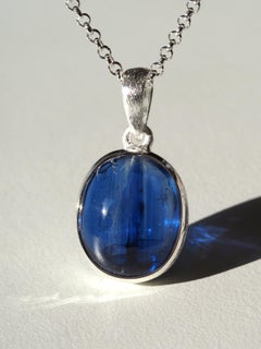 Blauer Kyanit Silber Anhänger Deep Blue Natural Edelstein Halskette