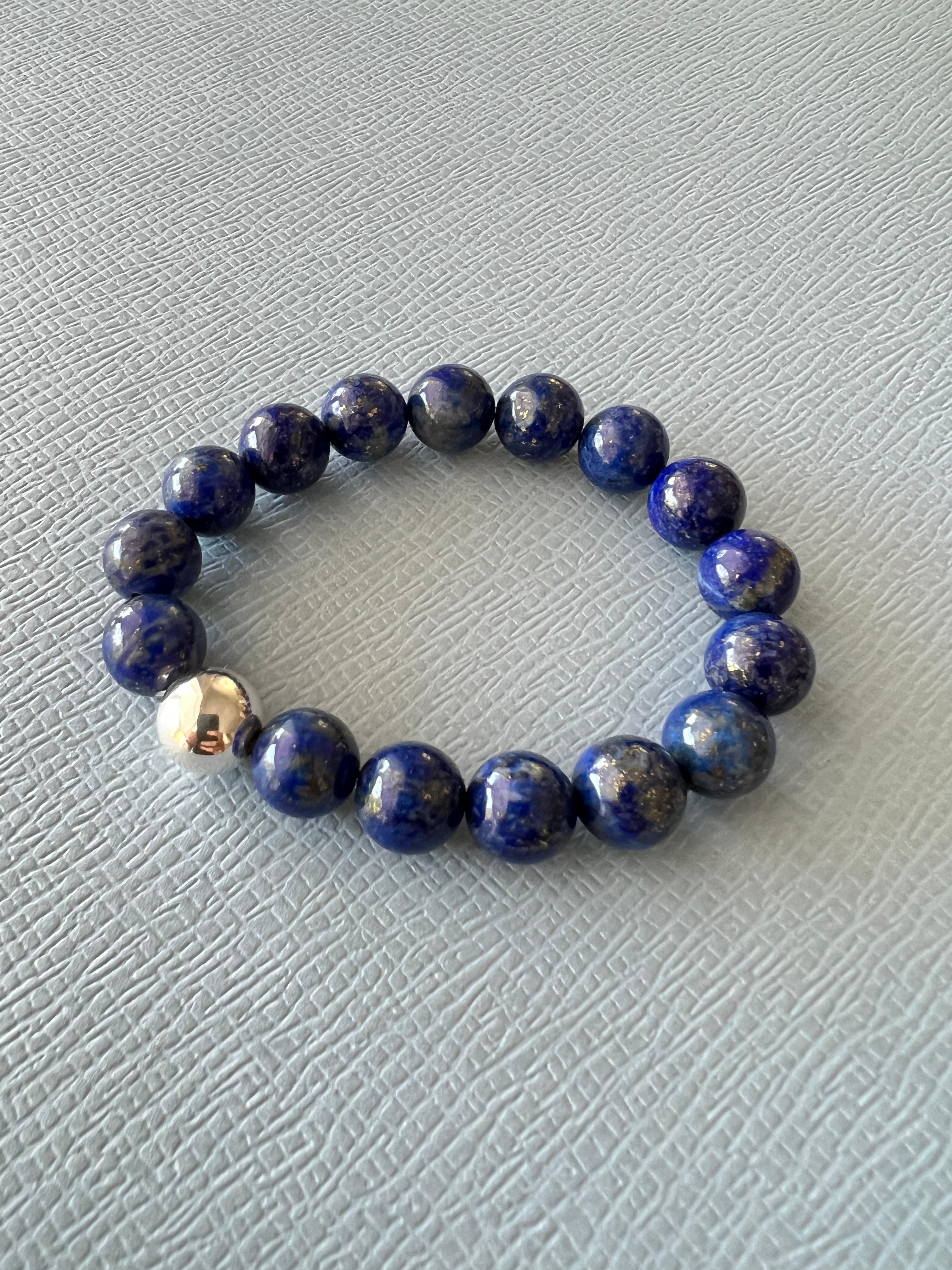 Blue Labradorite Round Bead Bracelet Silver J Dauphin For Sale 6