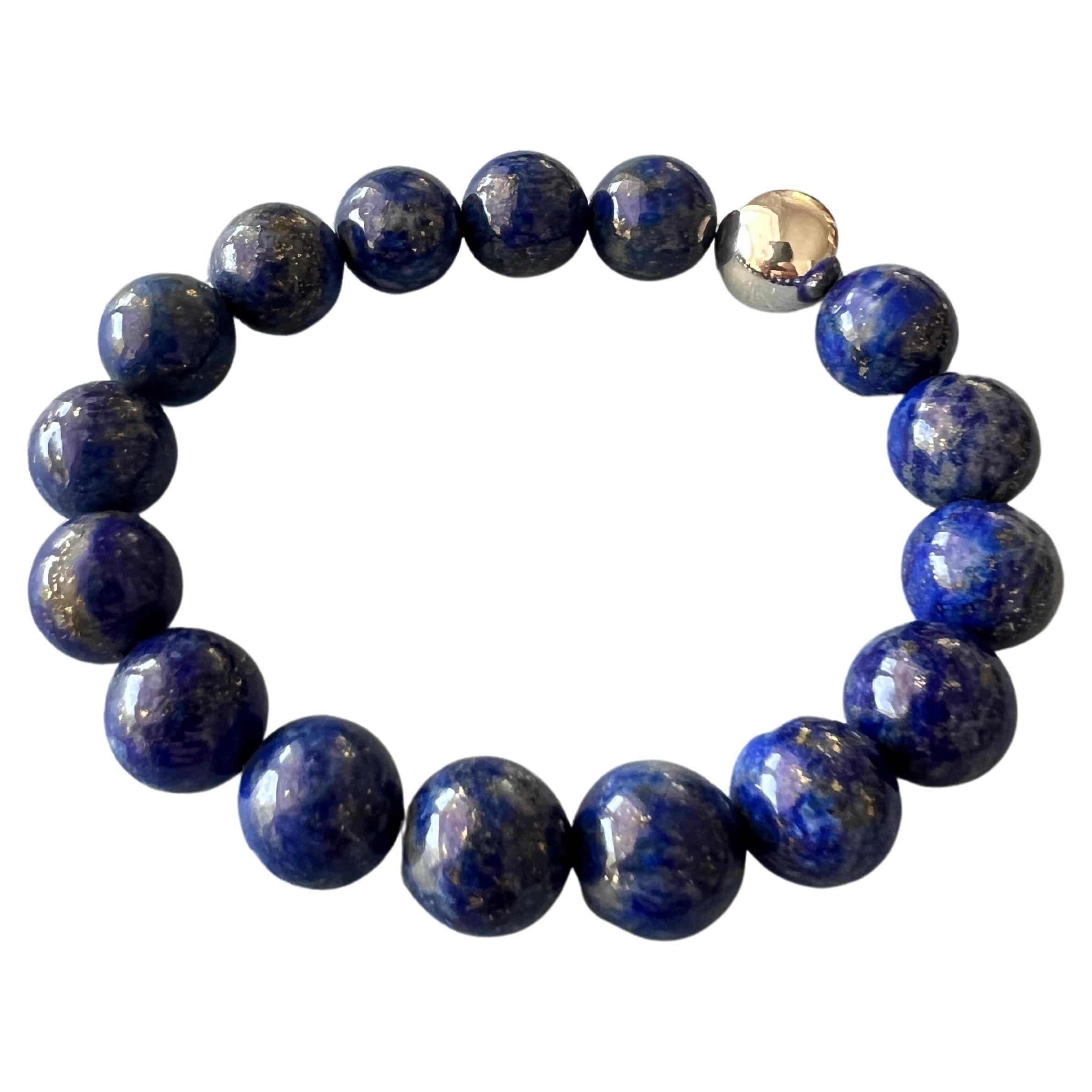 Blue Labradorite Round Bead Bracelet Silver J Dauphin In New Condition For Sale In Los Angeles, CA
