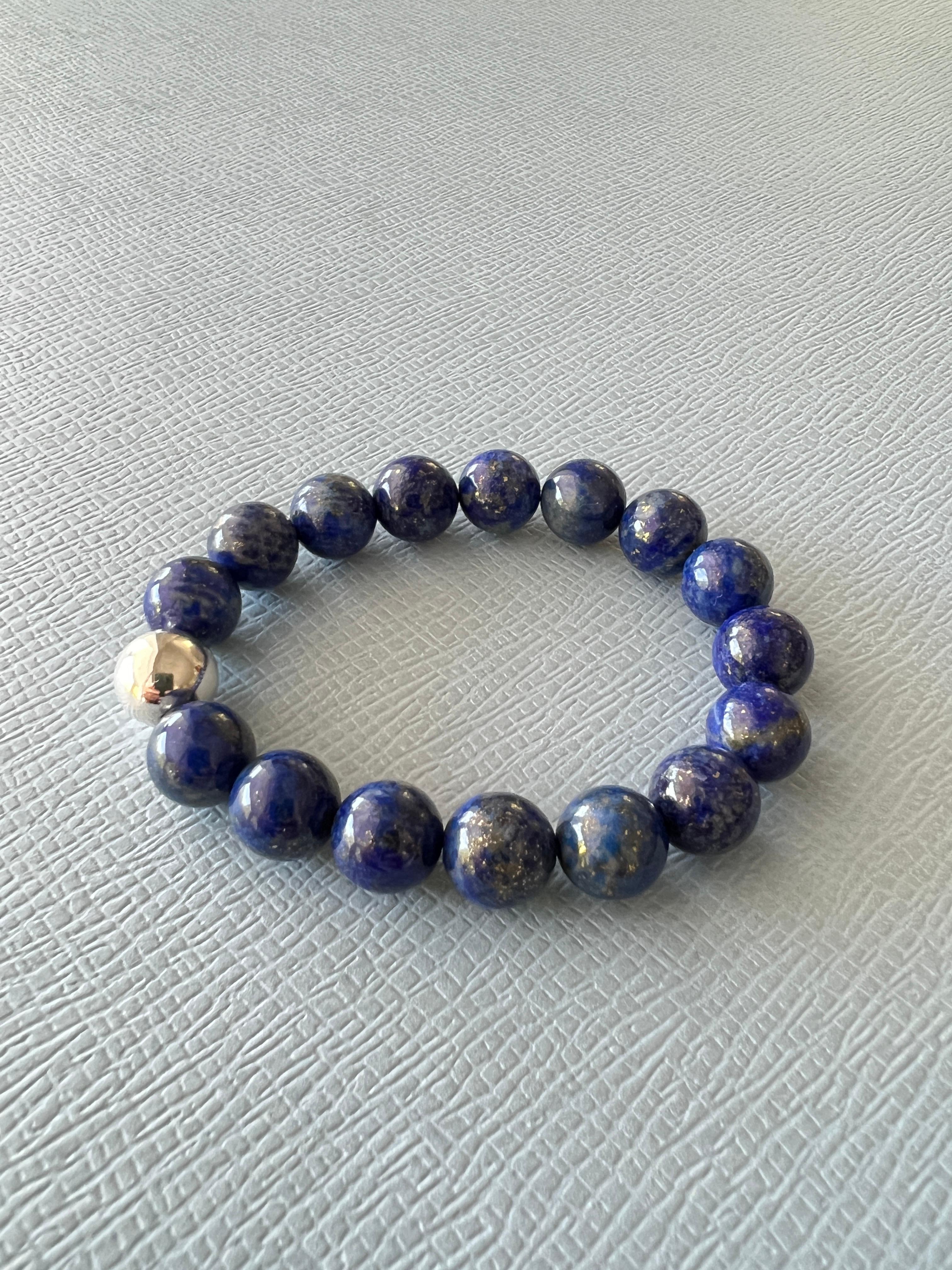 Women's or Men's Blue Labradorite Round Bead Bracelet Silver J Dauphin For Sale