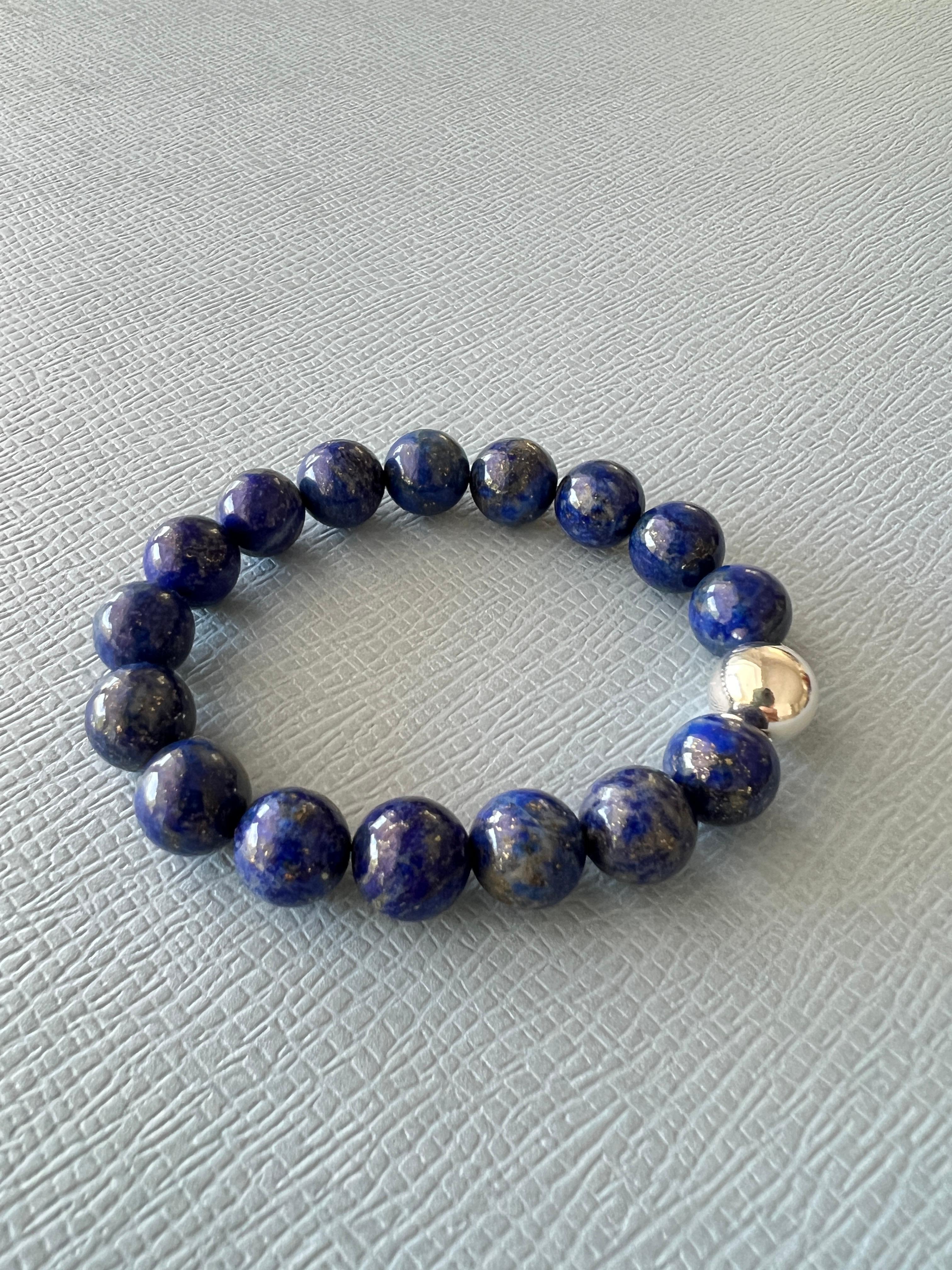 Blue Labradorite Round Bead Bracelet Silver J Dauphin For Sale 1