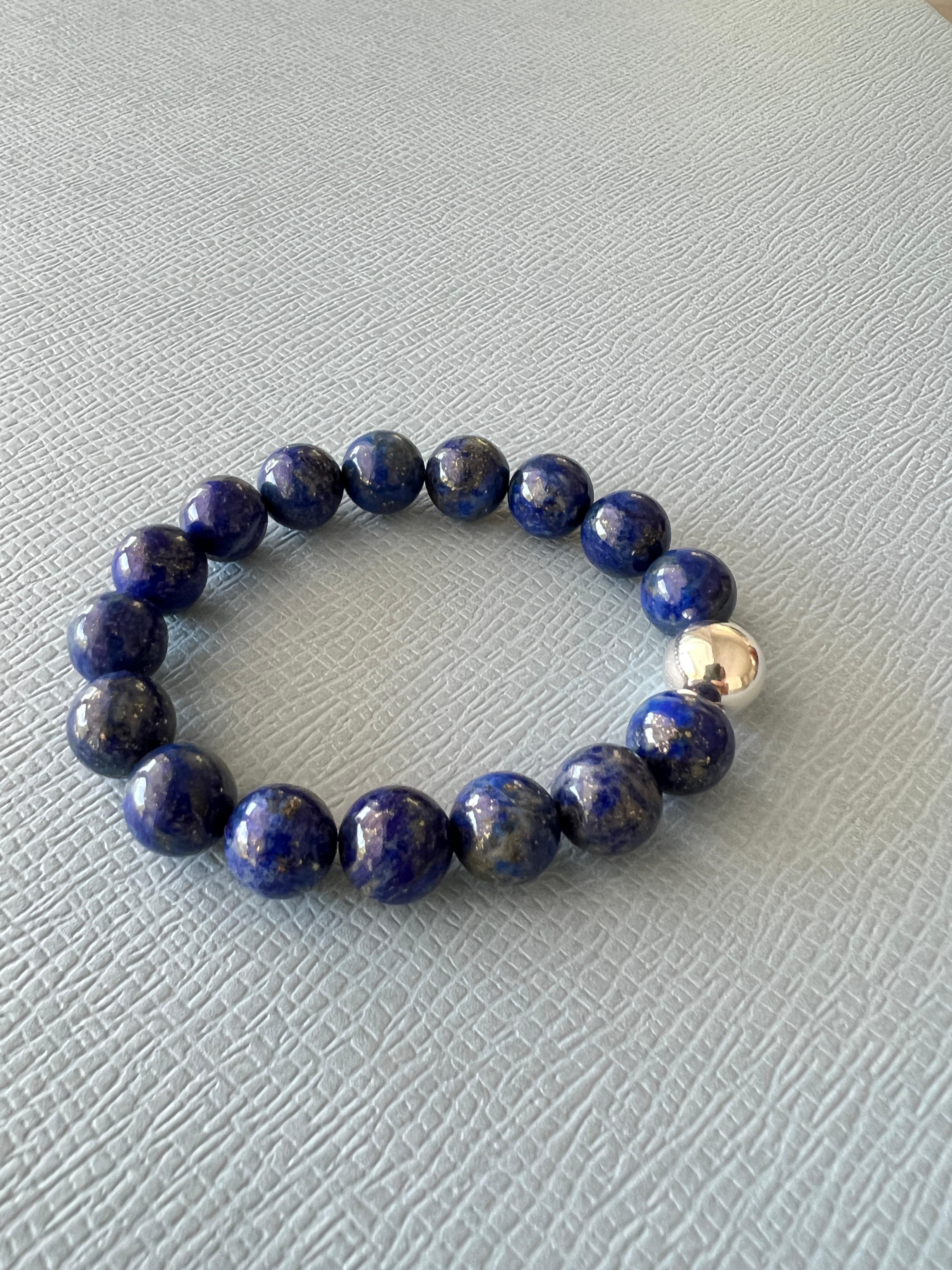 Blue Labradorite Round Bead Bracelet Silver J Dauphin For Sale 2