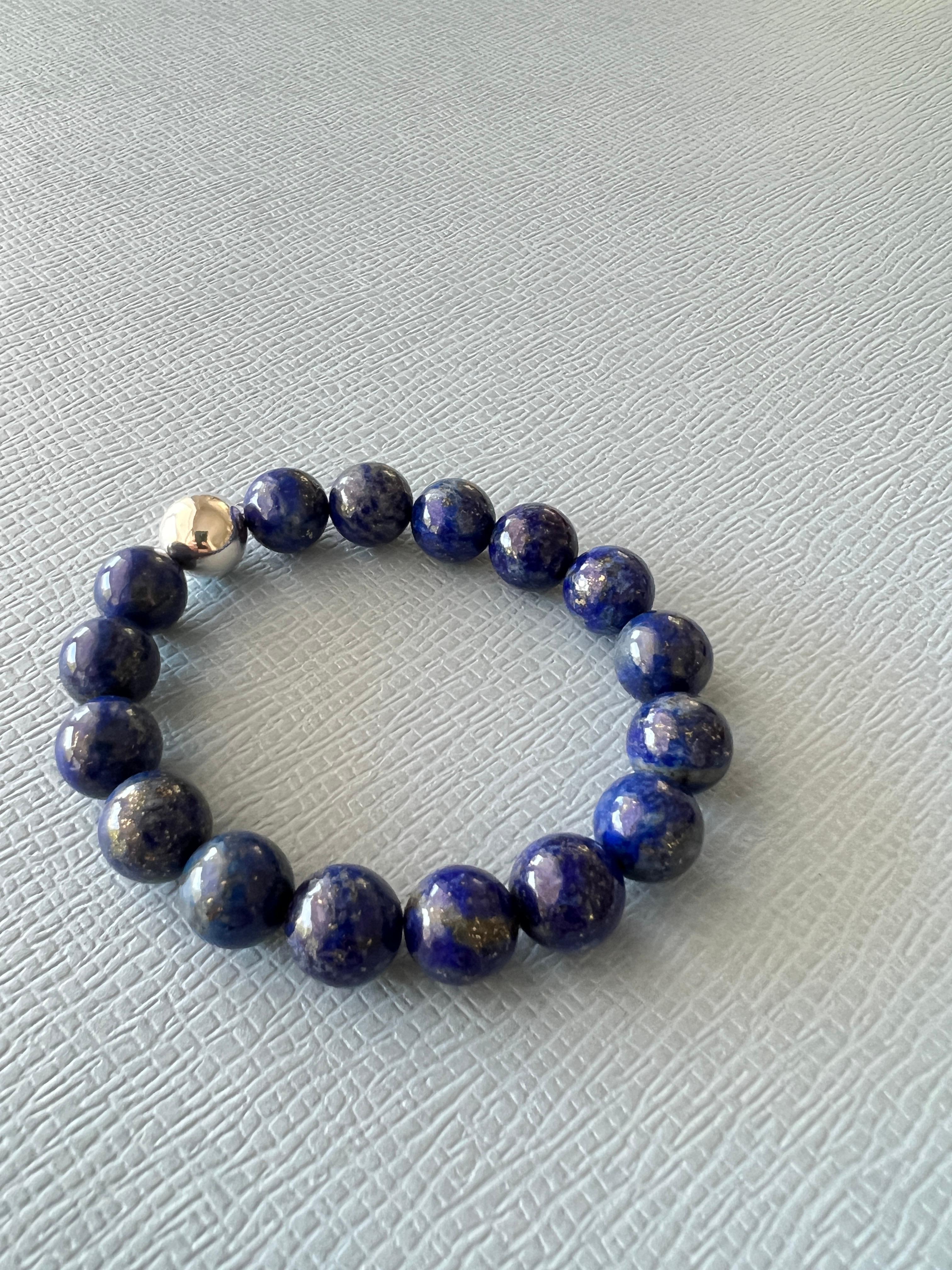 Blue Labradorite Round Bead Bracelet Silver J Dauphin For Sale 3