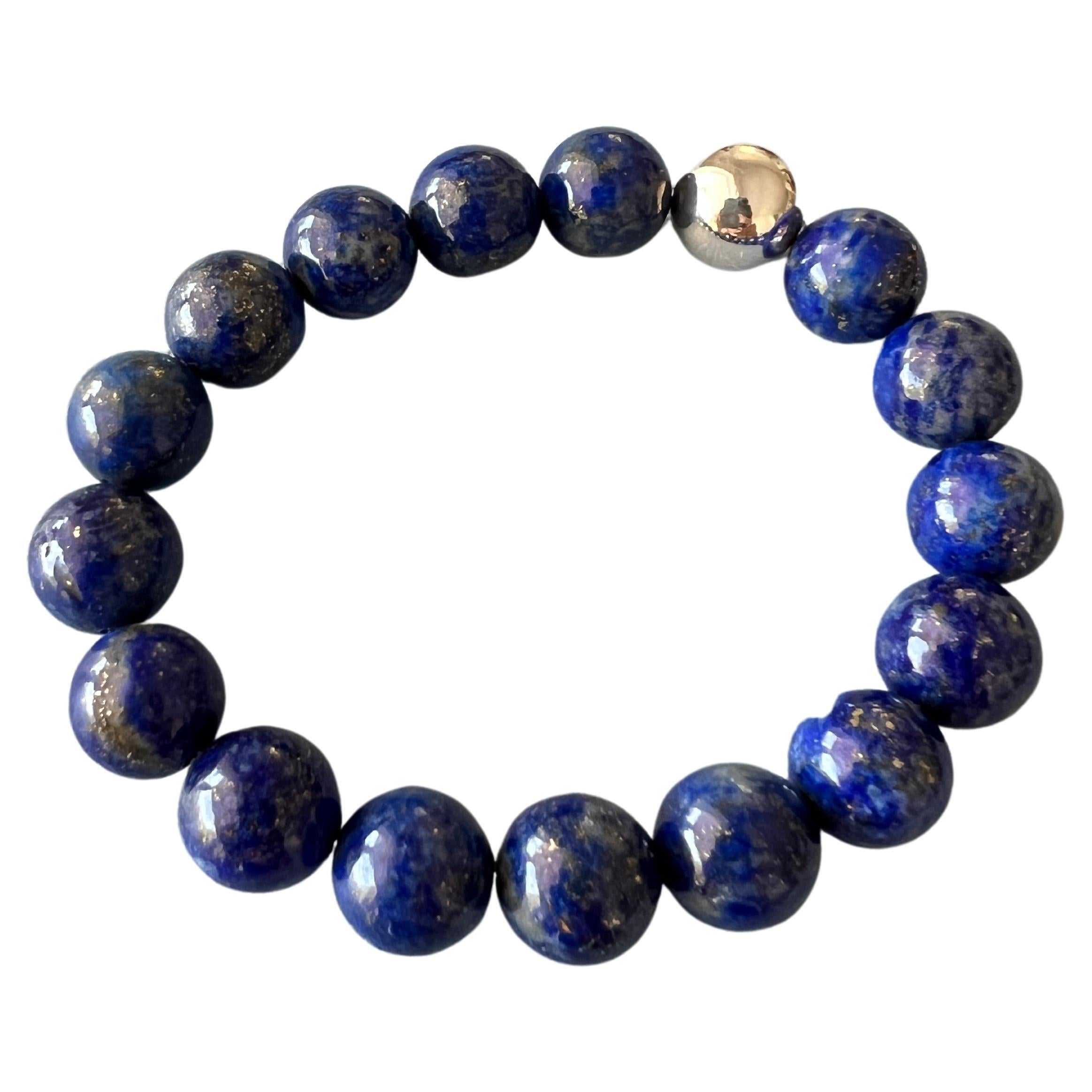 Blue Labradorite Round Bead Bracelet Silver J Dauphin For Sale