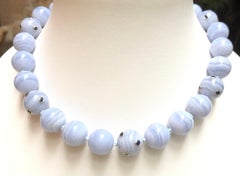 Blue Lace Agate and Blue Sapphire with 18 Karat White Gold Clasp