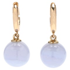 Blue Lace Agate Dangle Hoop Earrings, 14kt Yellow Gold