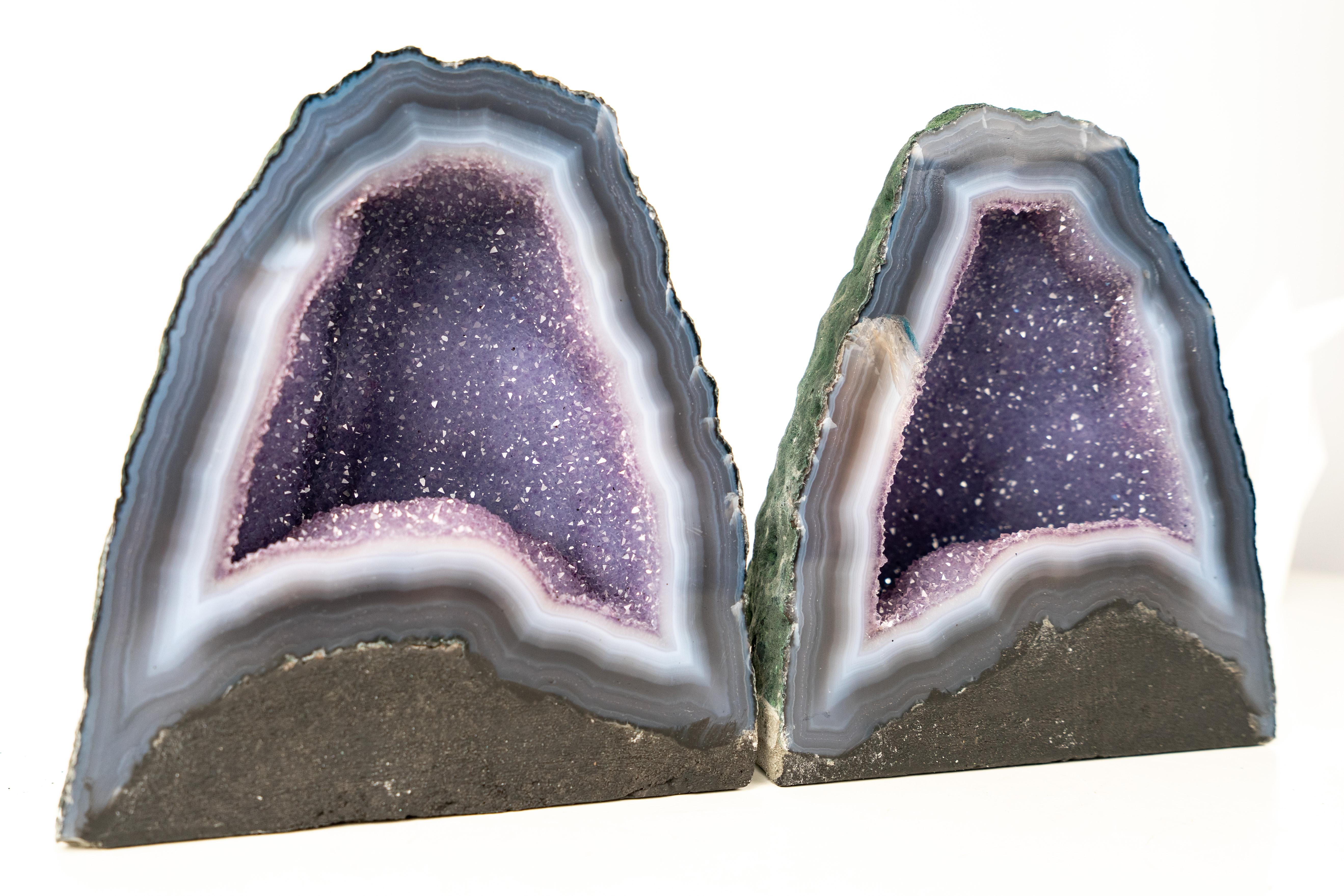 Blue Lace Agate Geode Pair In condizioni Nuovo in vendita a Ametista Do Sul, BR