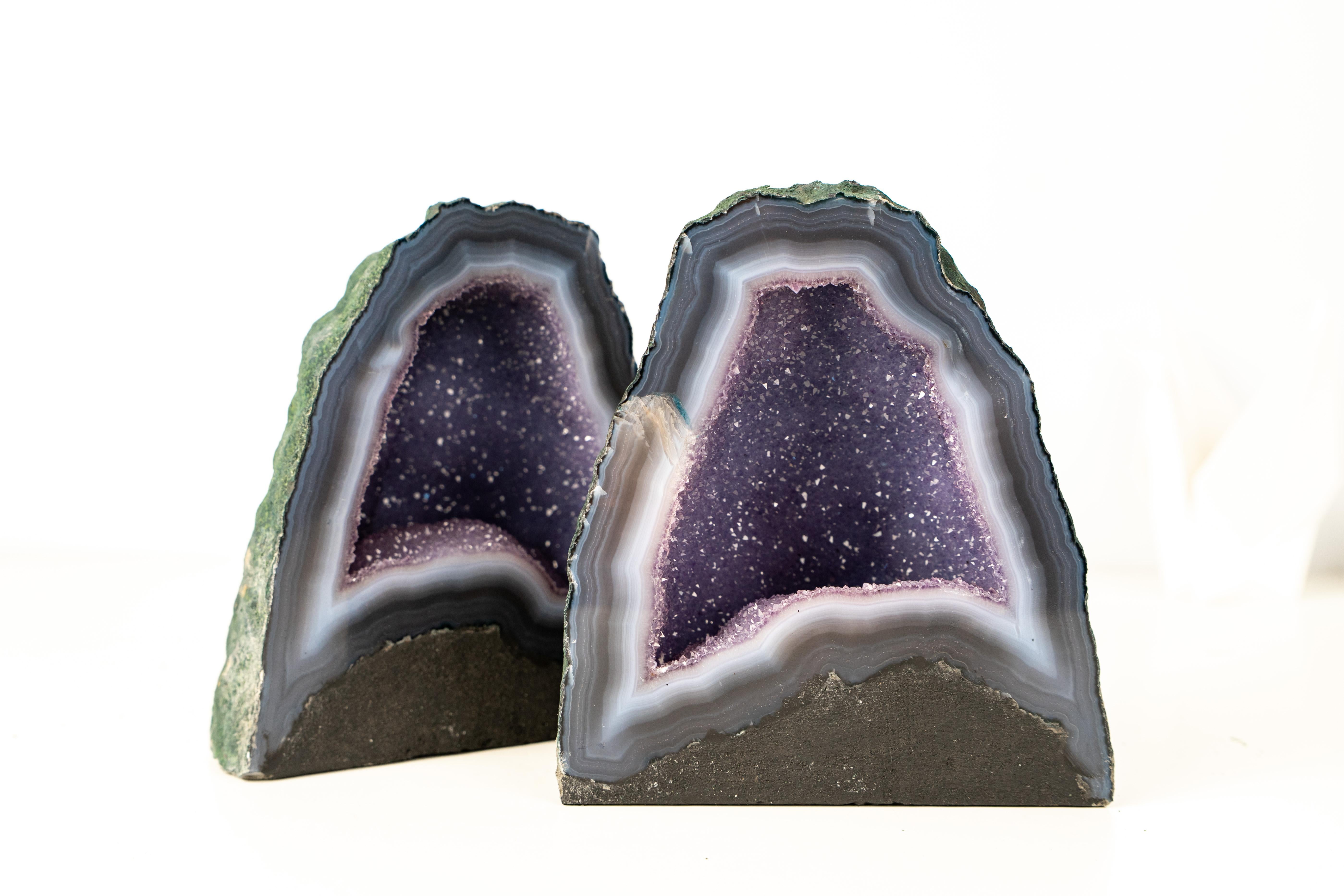 Blue Lace Agate Geode Pair in vendita 2