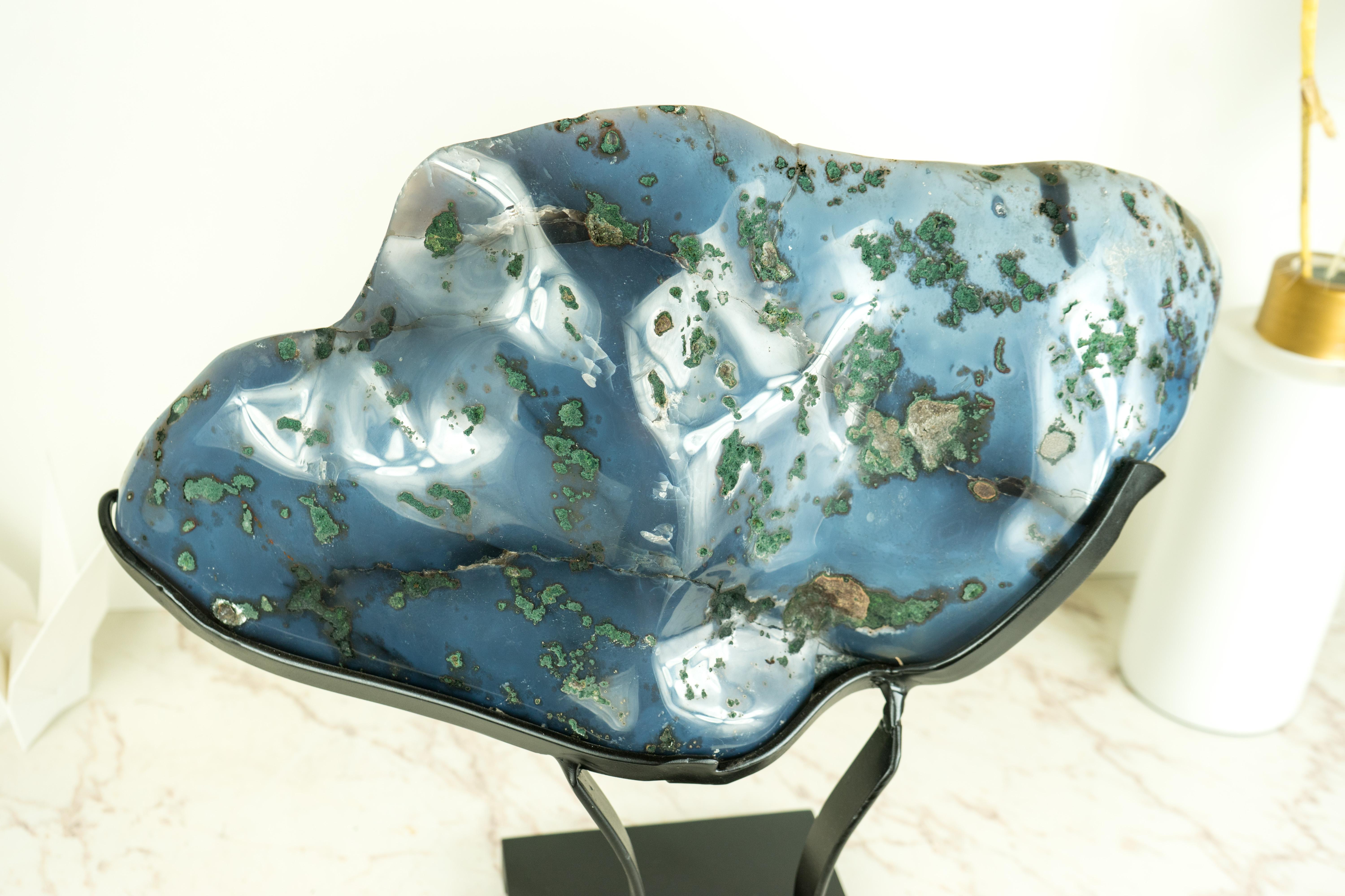 Blue Lace Agate Geode with a Swan Drawing on Sparkly Druzy, A Natural Painting For Sale 4
