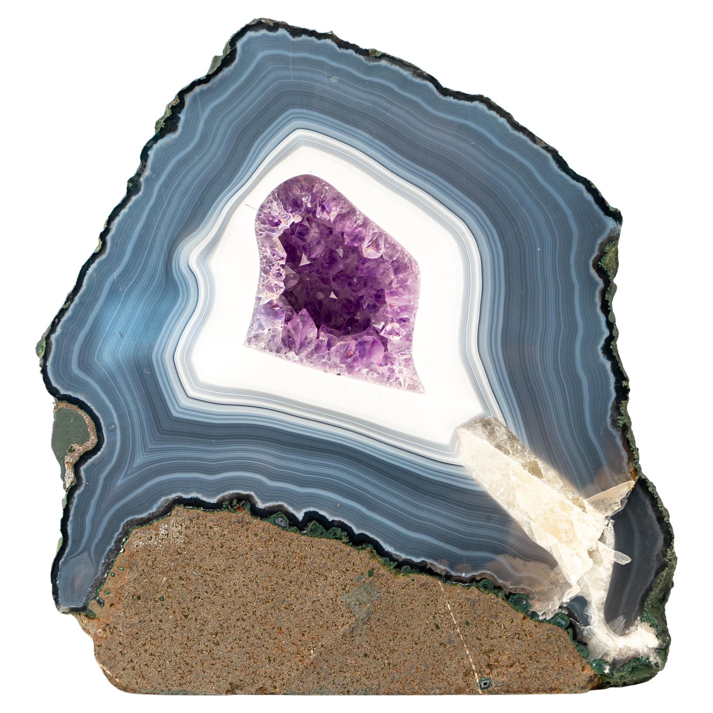 Blue Lace Agate Geode with Amethyst Druzy
