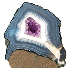 Blue Lace Agate Geode with Amethyst Druzy
