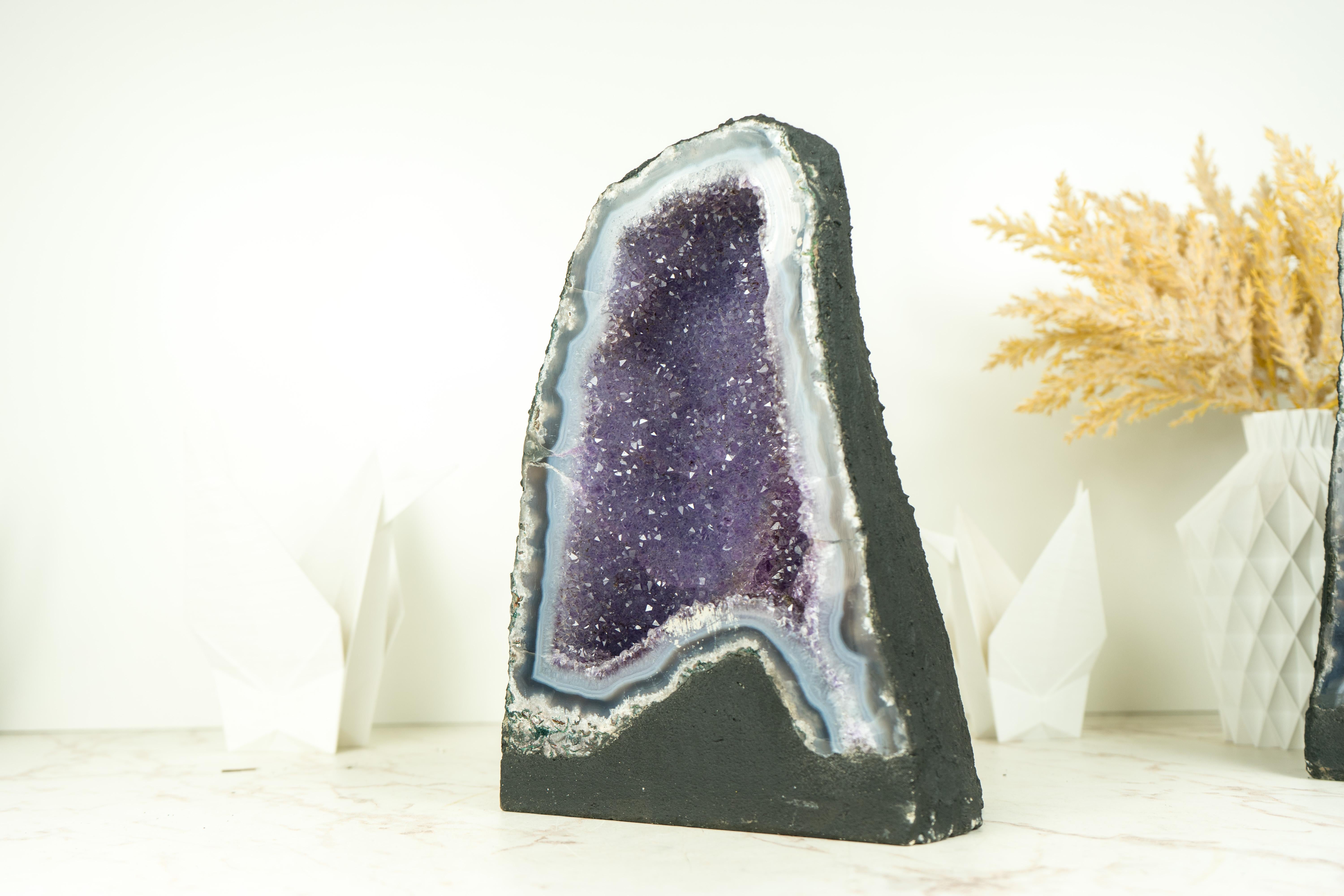 Blue Lace Agate Geode with Galaxy Amethyst Druzy For Sale 5