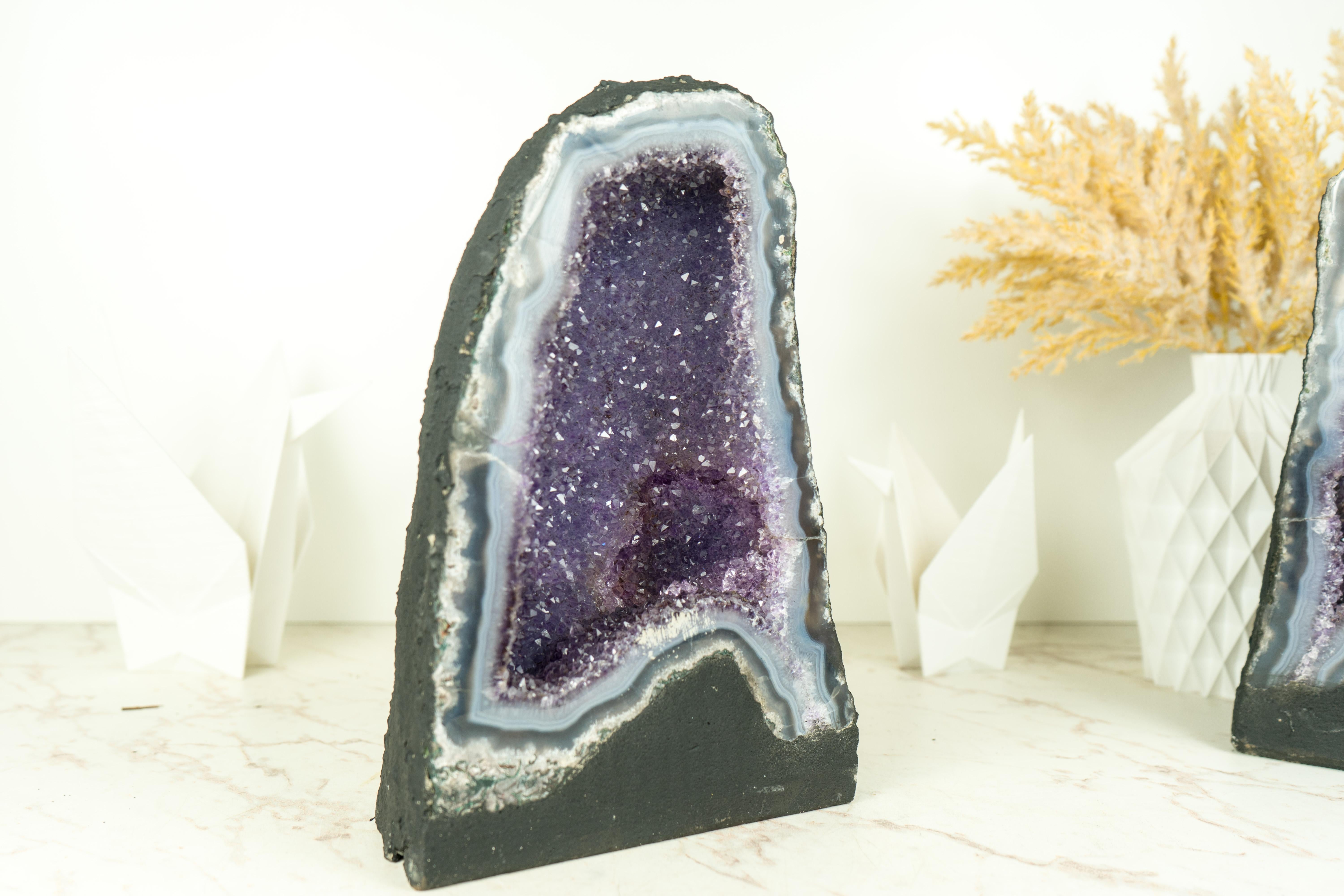 Blue Lace Agate Geode with Galaxy Amethyst Druzy For Sale 6