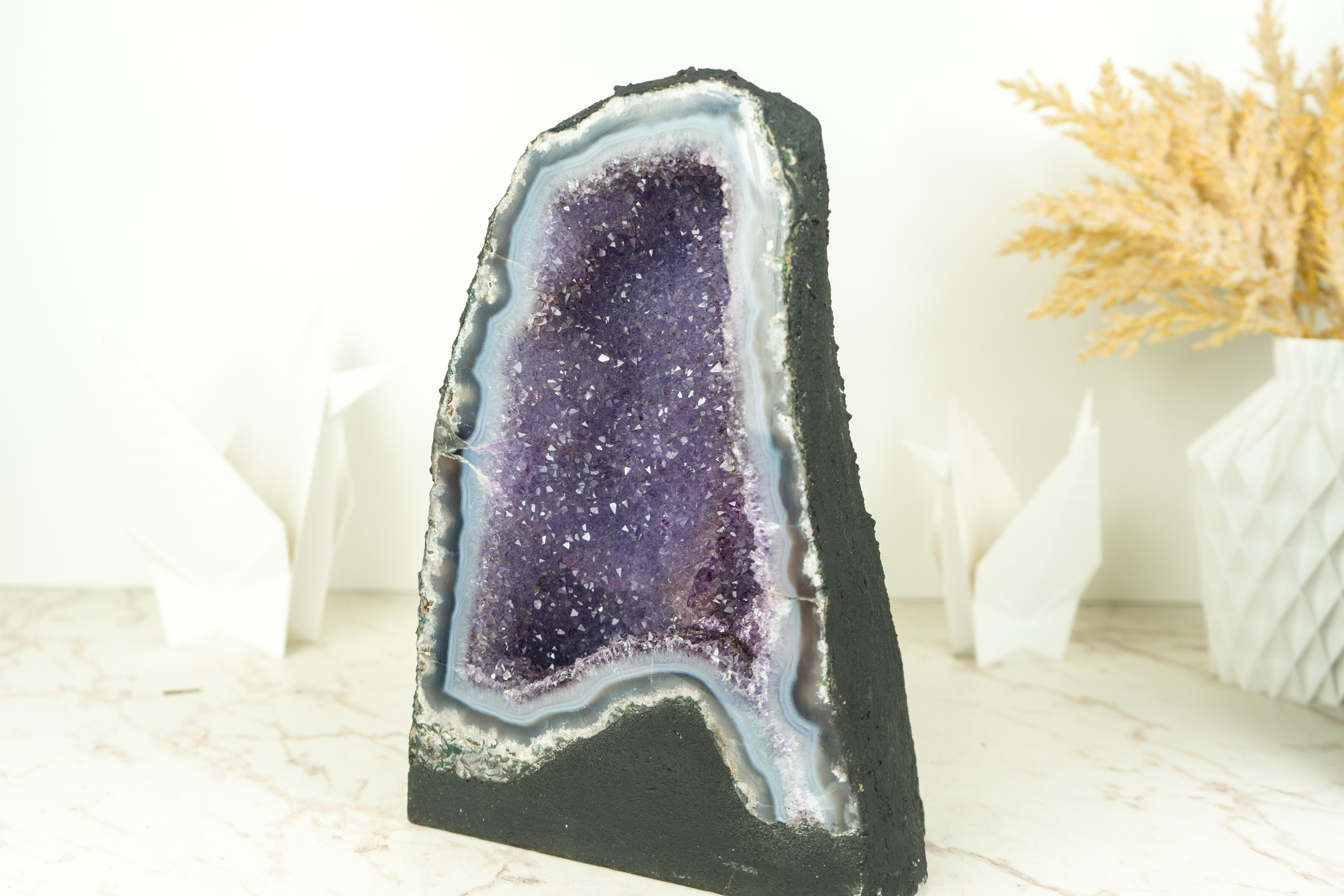 Blue Lace Agate Geode with Galaxy Amethyst Druzy For Sale 1