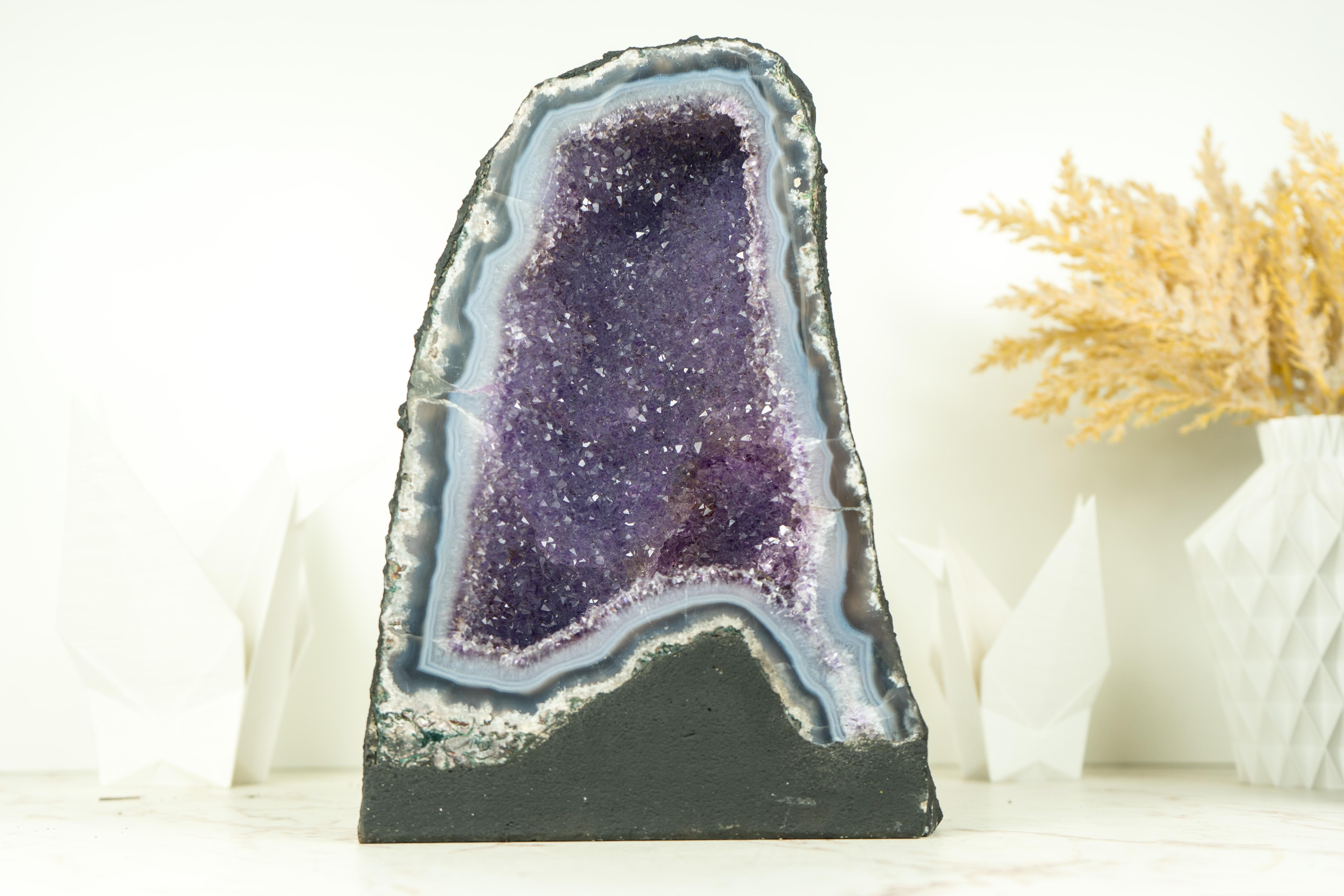 Blue Lace Agate Geode with Galaxy Amethyst Druzy For Sale 2
