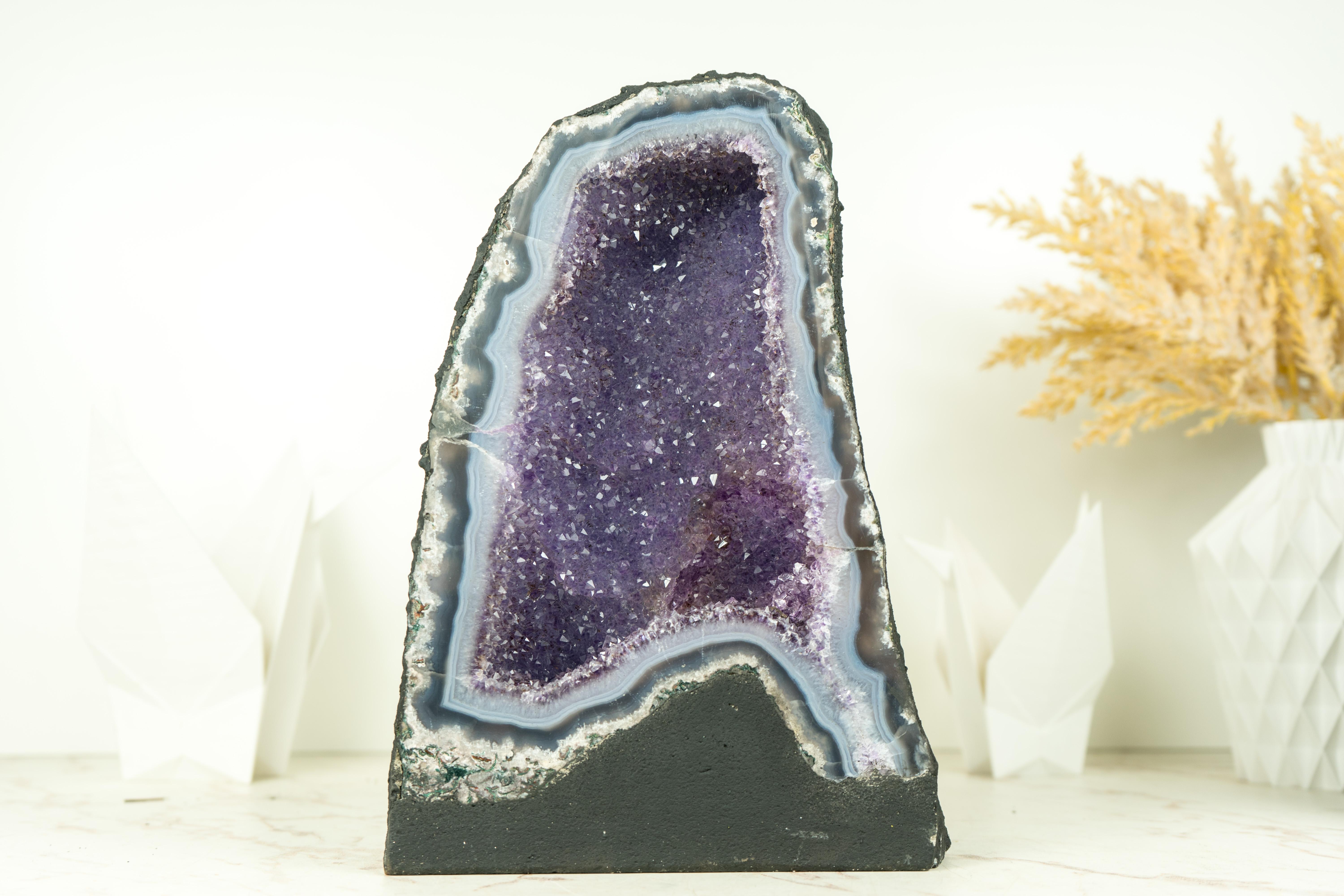 Blue Lace Agate Geode with Galaxy Amethyst Druzy For Sale 3