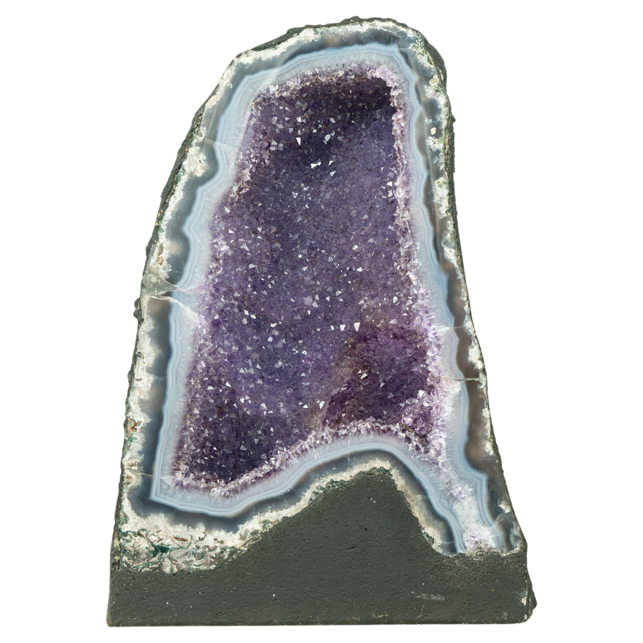 Blue Lace Agate Geode with Galaxy Amethyst Druzy For Sale