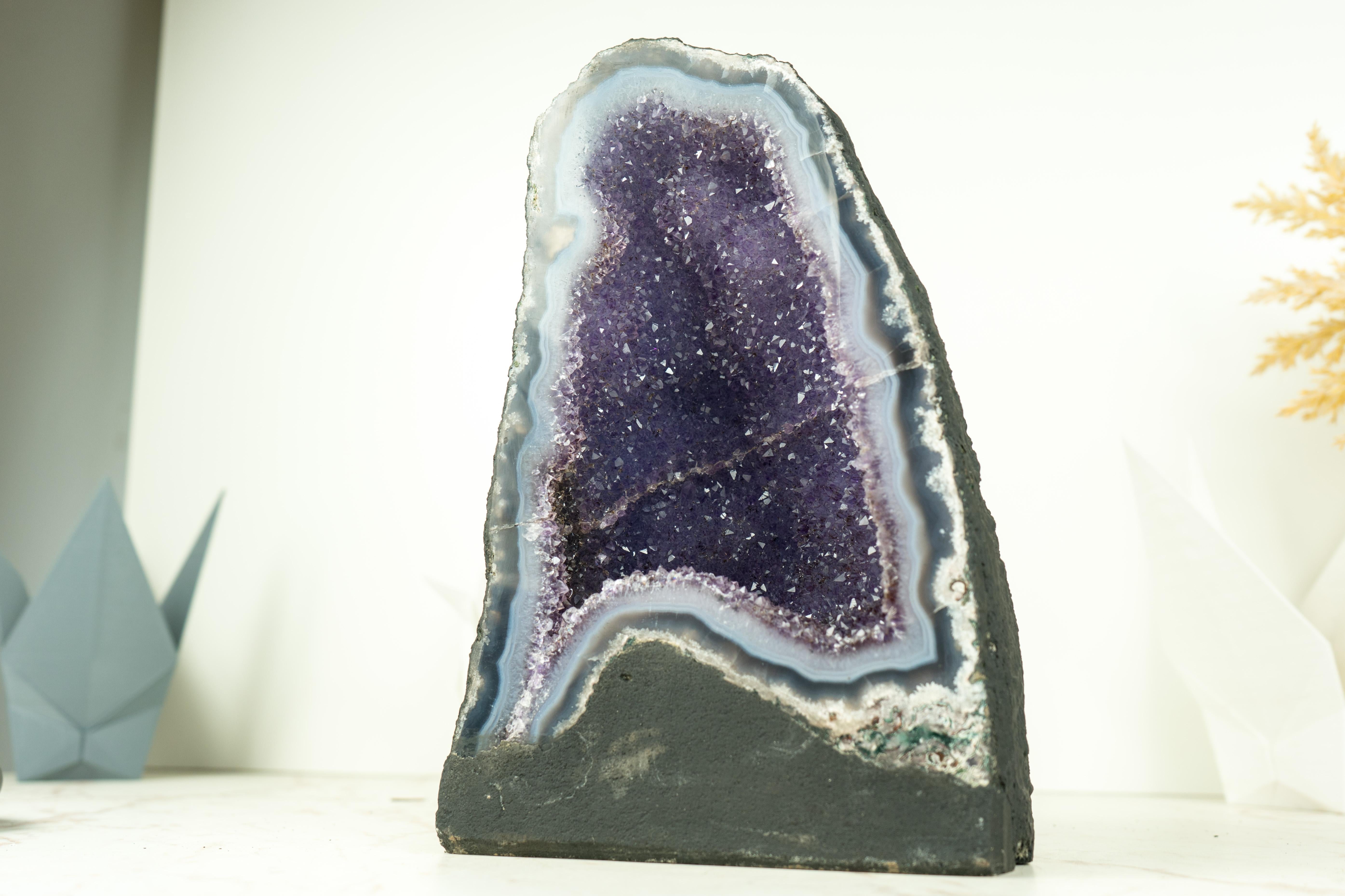 Blue Lace Agate Geode with Galaxy Lavender Amethyst Druzy For Sale 5
