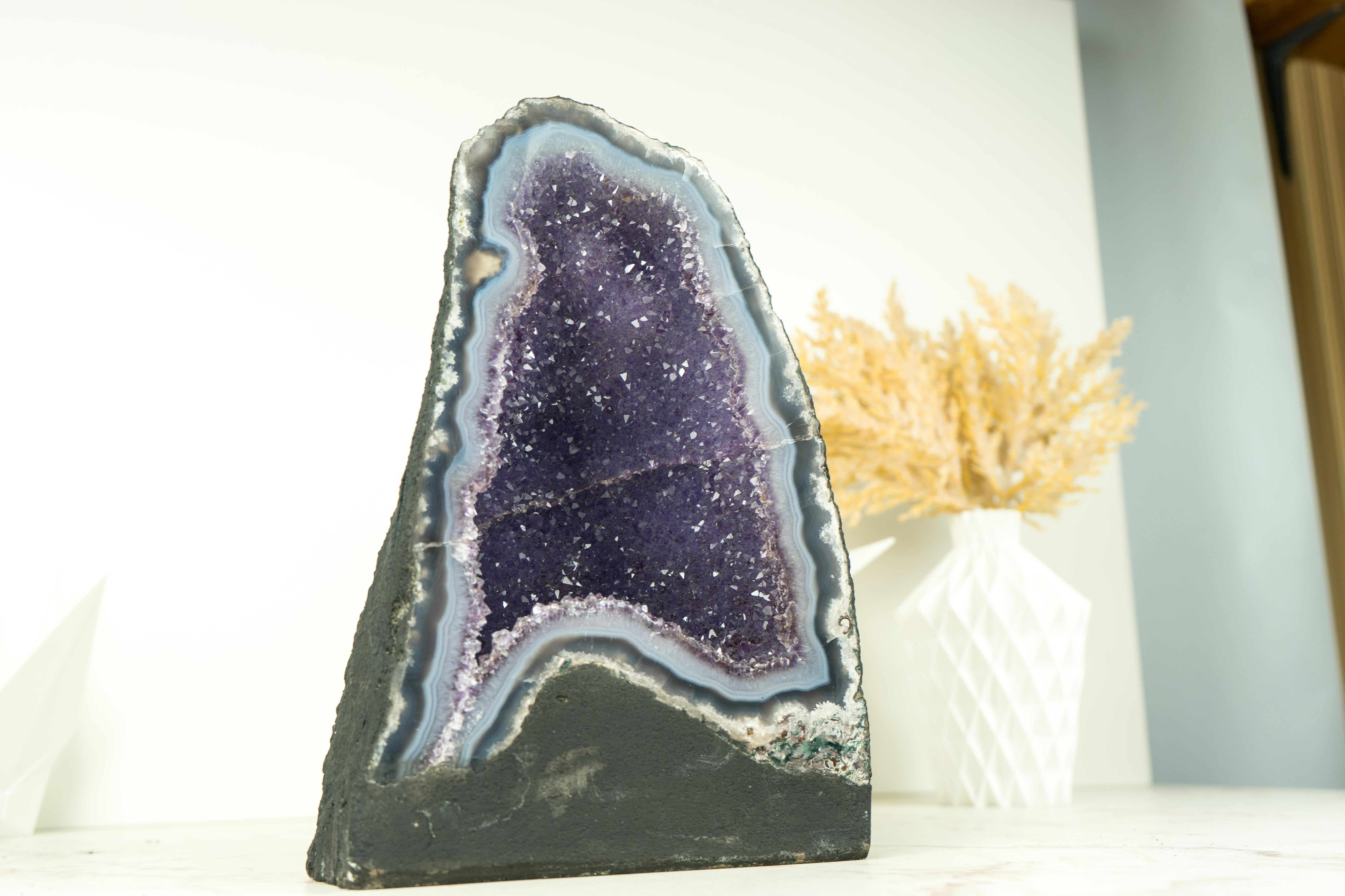 Blue Lace Agate Geode with Galaxy Lavender Amethyst Druzy For Sale 6