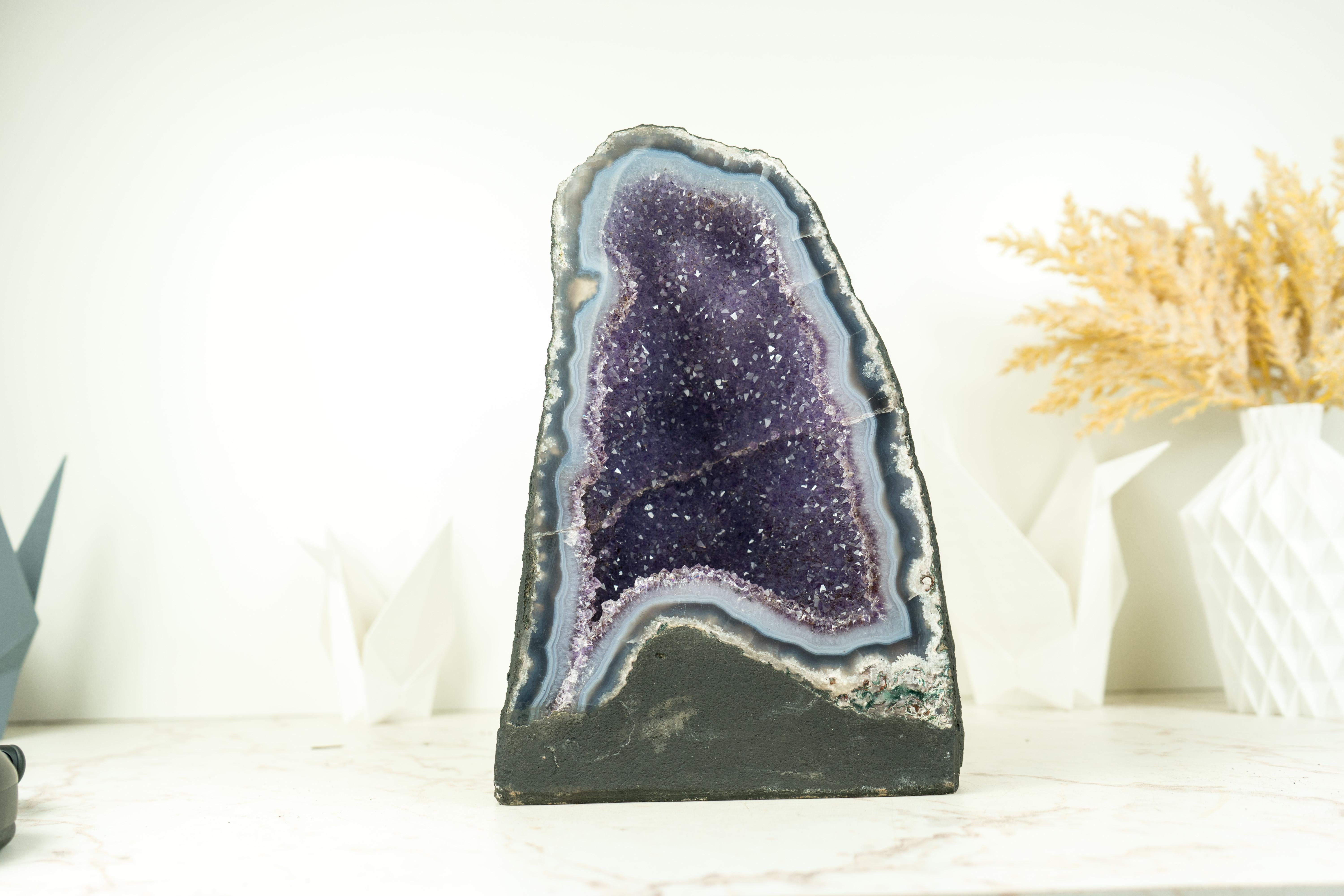Blue Lace Agate Geode with Galaxy Lavender Amethyst Druzy For Sale 7