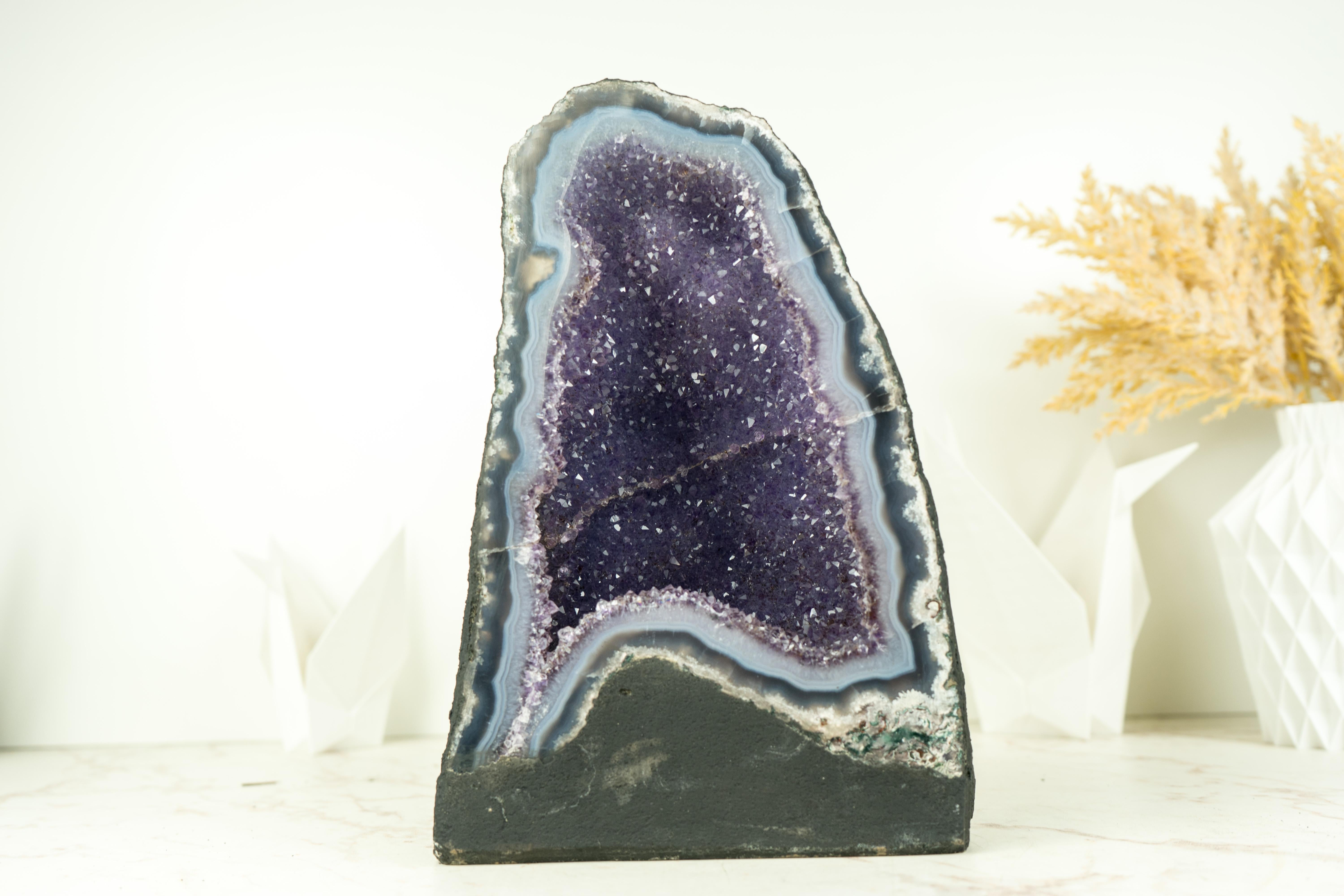 Blue Lace Agate Geode with Galaxy Lavender Amethyst Druzy For Sale 8