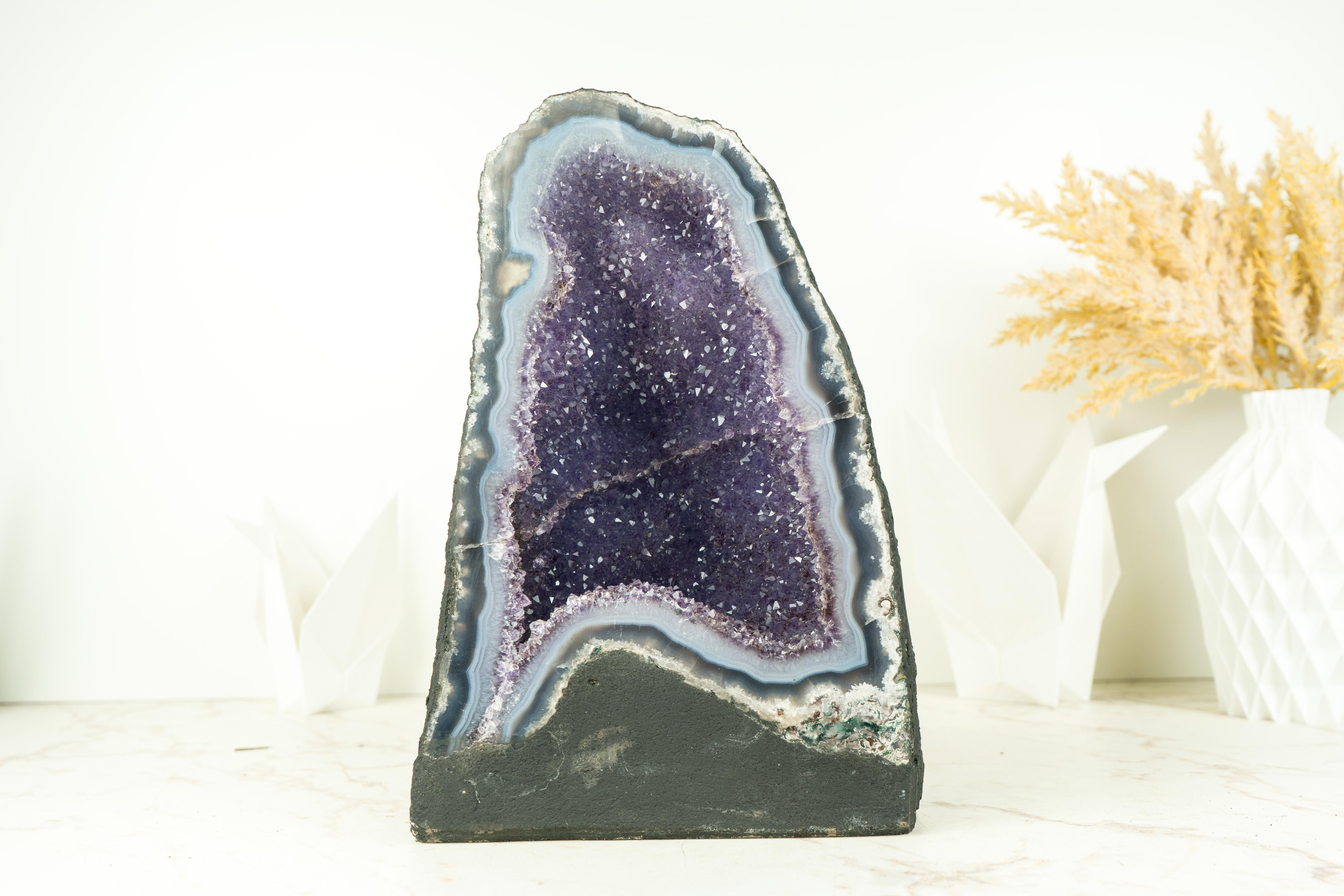 Blue Lace Agate Geode with Galaxy Lavender Amethyst Druzy For Sale 9