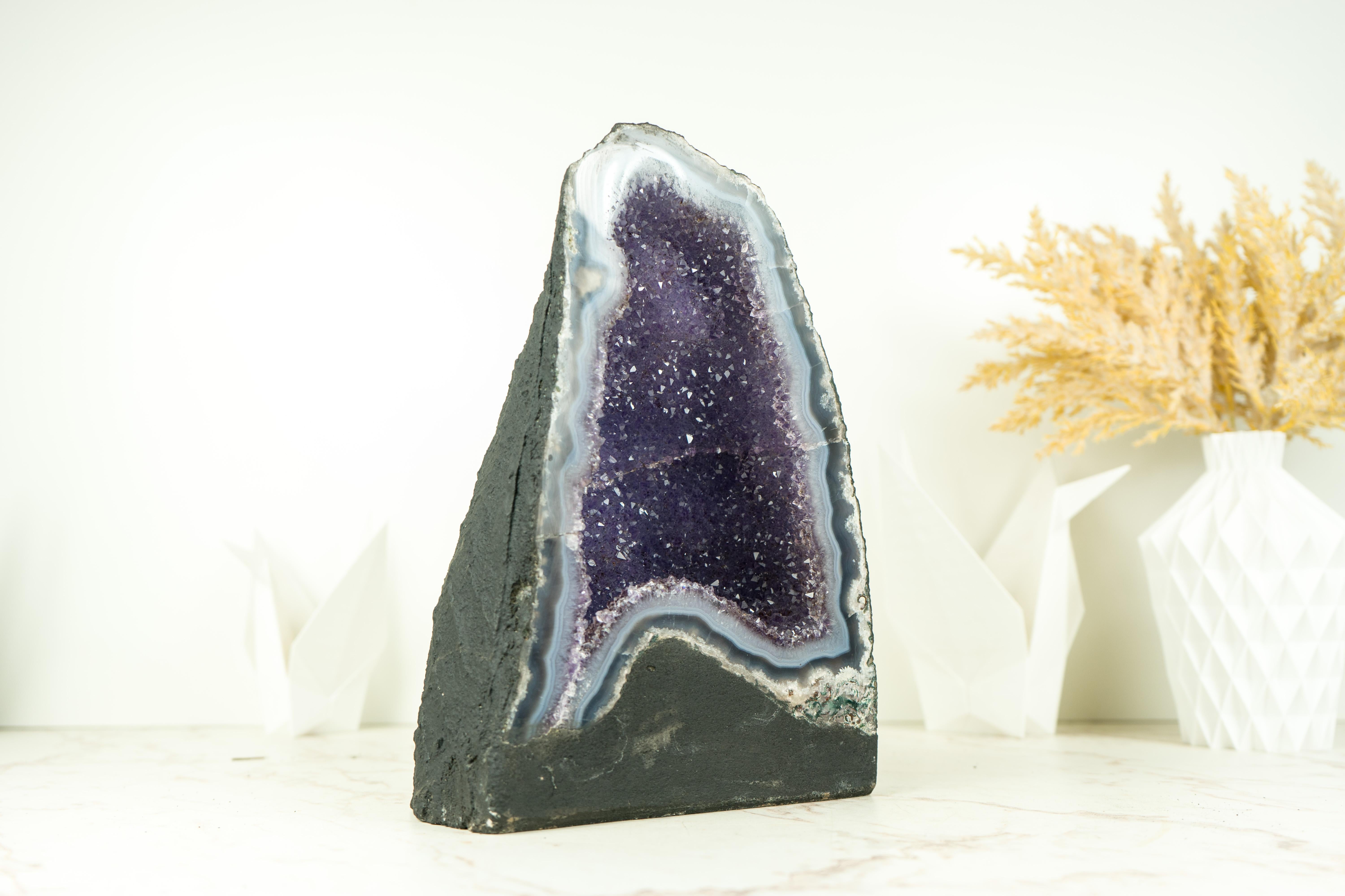 Blue Lace Agate Geode with Galaxy Lavender Amethyst Druzy For Sale 2