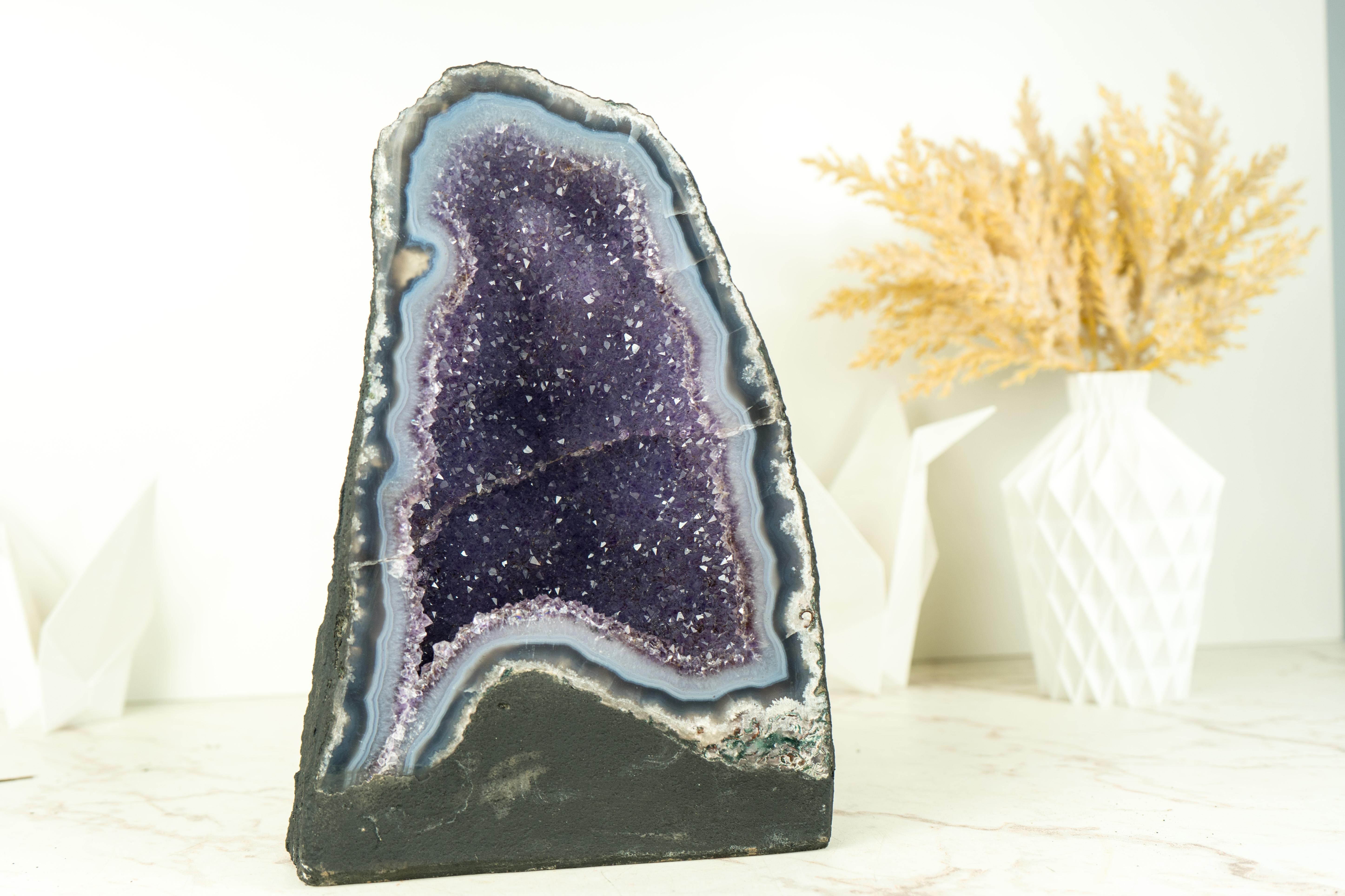 Blue Lace Agate Geode with Galaxy Lavender Amethyst Druzy For Sale 3