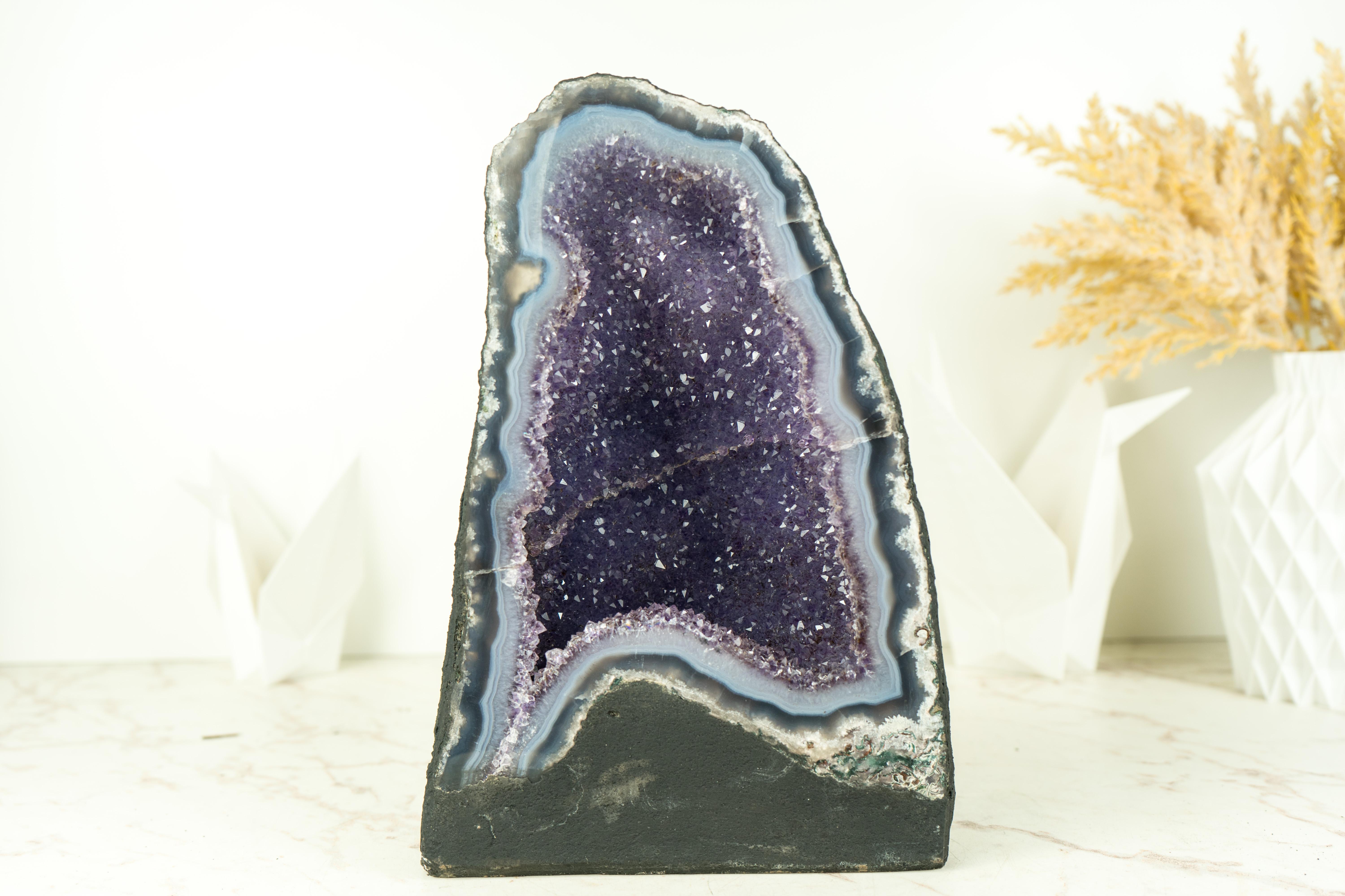 Blue Lace Agate Geode with Galaxy Lavender Amethyst Druzy For Sale 4