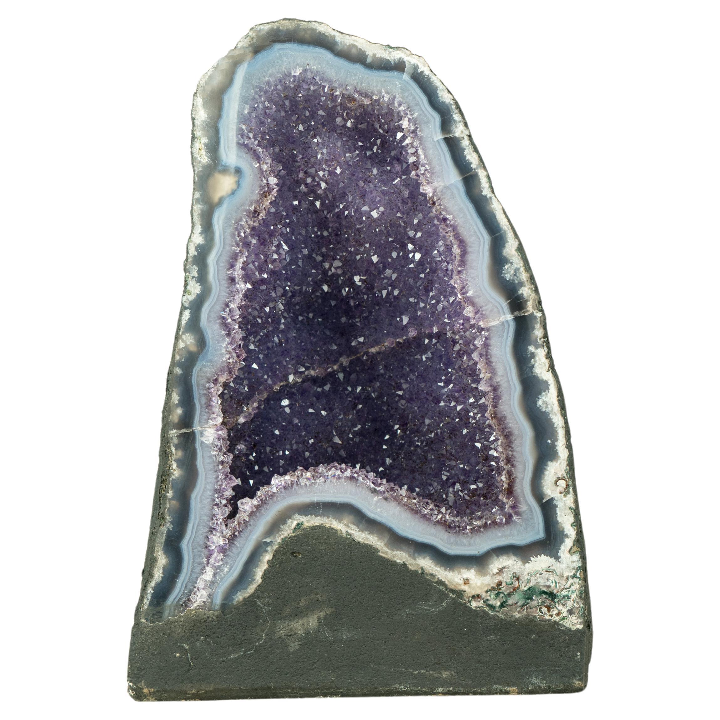 Blue Lace Agate Geode with Galaxy Lavender Amethyst Druzy For Sale