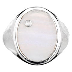 Blauer Spitzenachat Ring mit Diamanten 1,68 Karat Sterling Silber