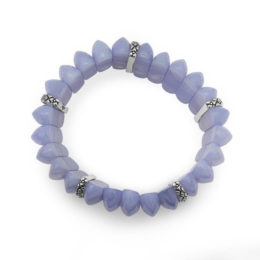 Artisan Blue Lace Agate Stretch Bracelet with Sterling Silver Spacers