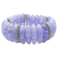 Blue Lace Agate Stretch Bracelet with Sterling Silver Spacers