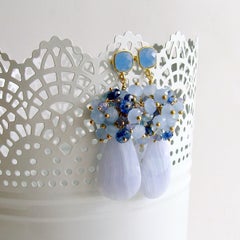 Blue Lace Agate Tanzanite Topaz Kyanite Earrings, Ophelia Cluster Earrings