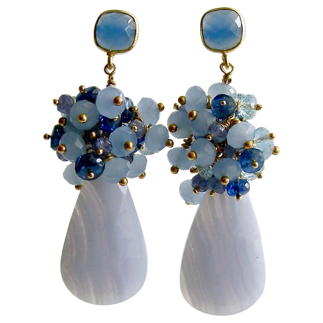 Blue Lace Agate Tanzanite Topaz Kyanite Earrings, Ophelia Cluster Earrings