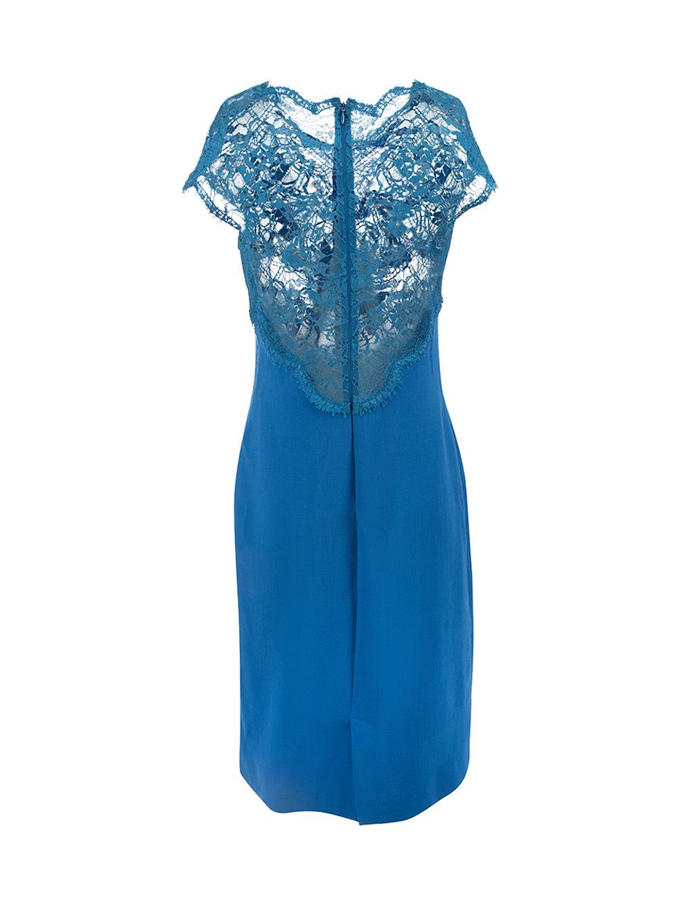 Emilio Pucci Blue Lace Panel Cap Sleeves Mini Dress Size L In Good Condition For Sale In London, GB