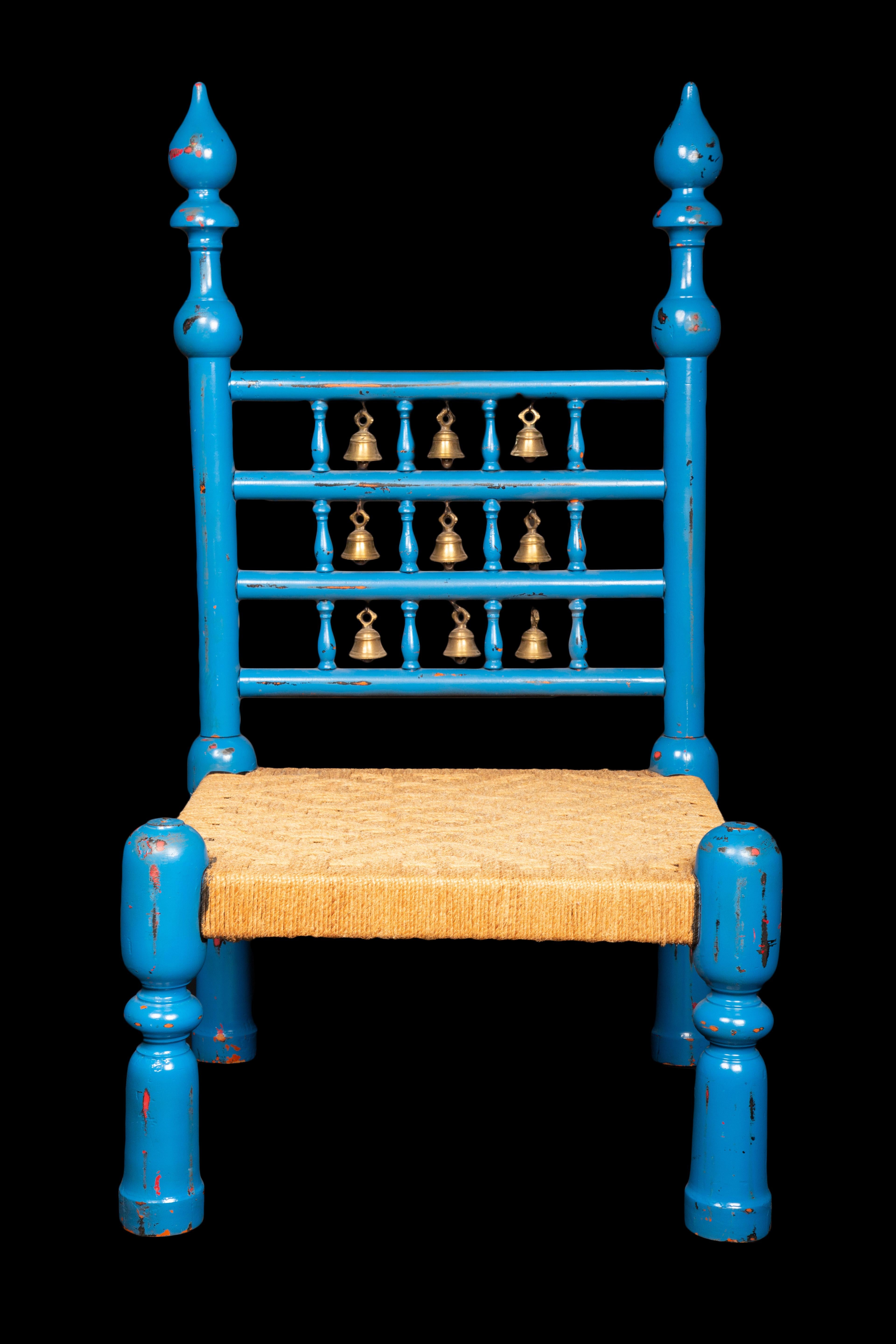 Blue Painted Indian chair with Bells:

Ht: 37