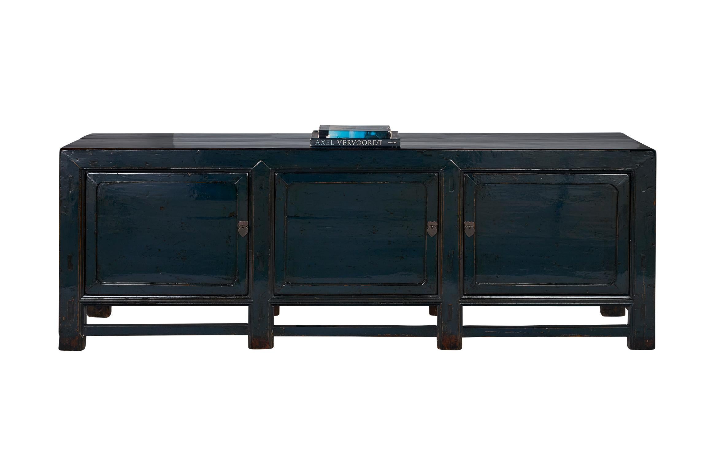 Rustic Blue Lacquer Server in Original Paint Patina For Sale