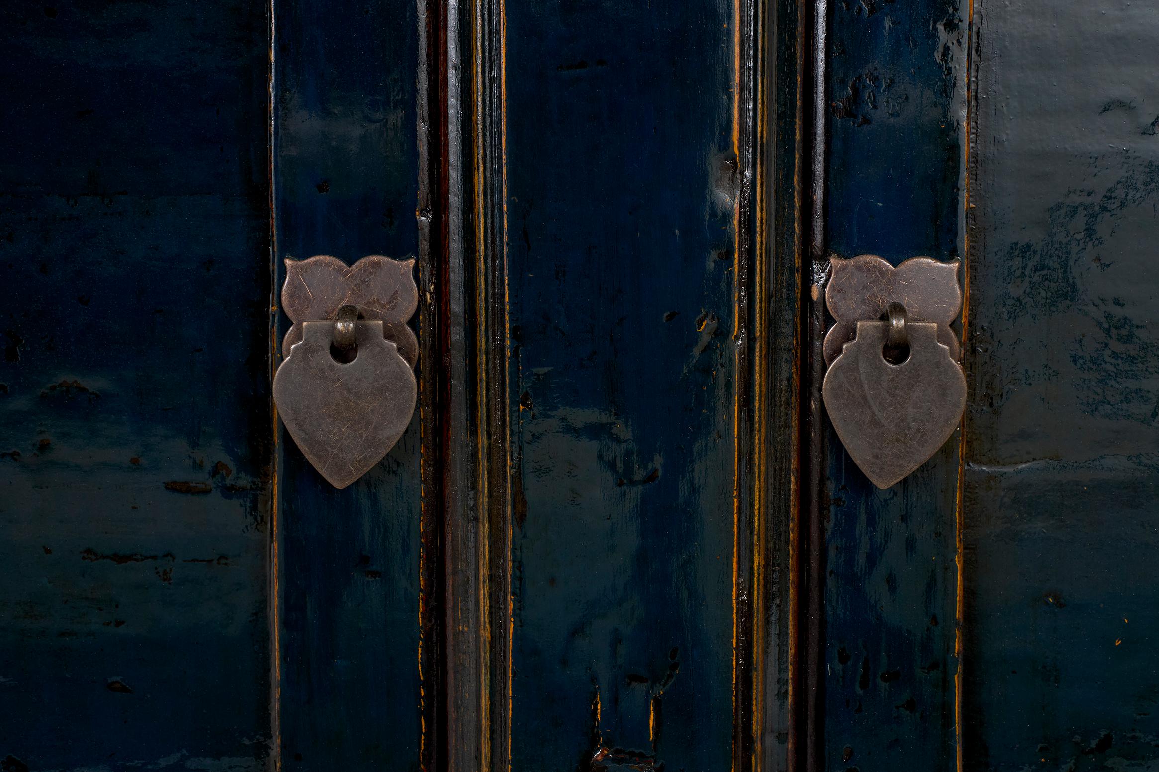 Lacquered Blue Lacquer Server in Original Paint Patina For Sale