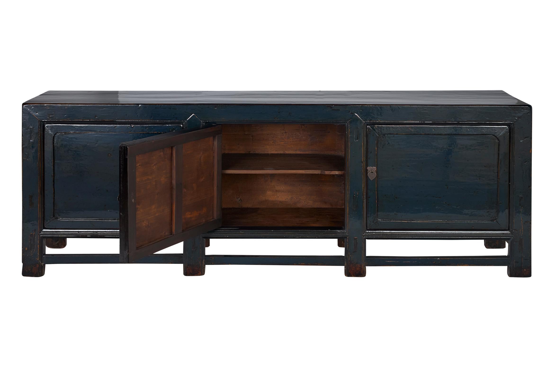 Blue Lacquer Server in Original Paint Patina For Sale 1