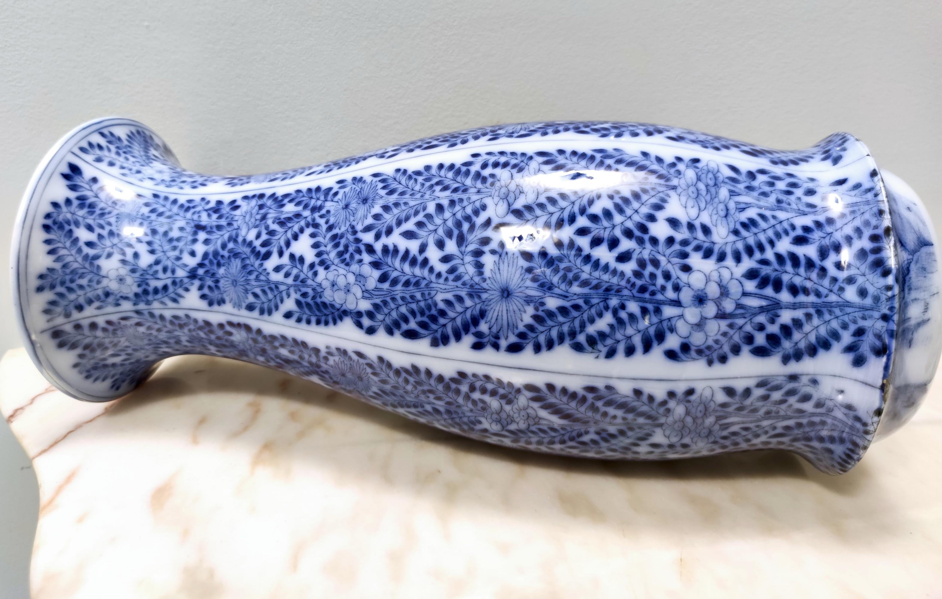 Blau lackierte Keramikvase im Chinoiserie-Stil von Laveno Chinoiserie, Italien im Angebot 2