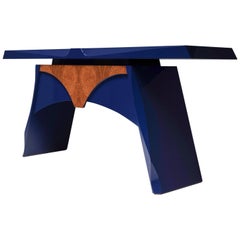 Blue Lacquered Console Table, 1980s